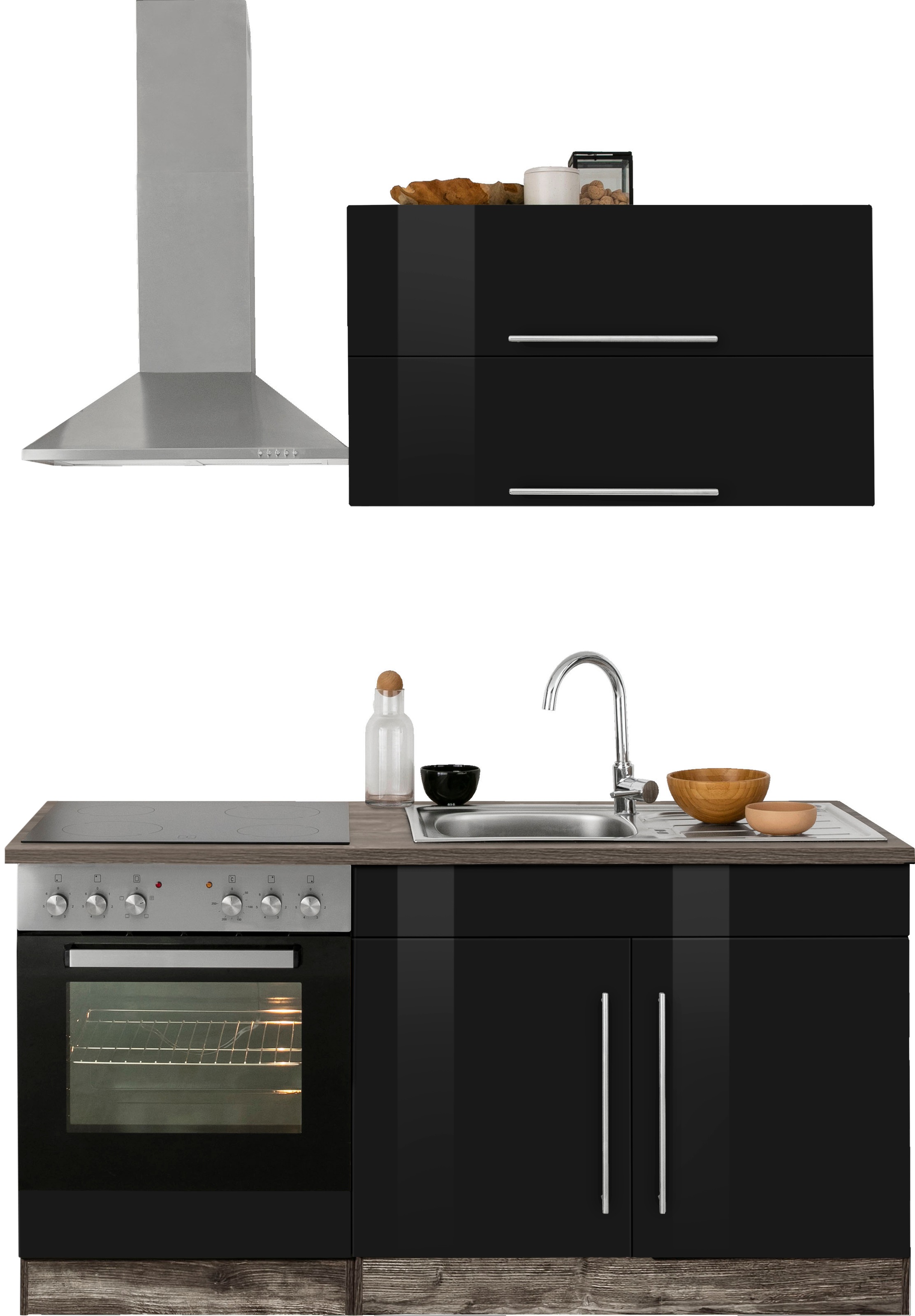 KOCHSTATION Pantryküche "KS-Samos" Breite 160 cm, wahlweise mit E-Geräten und Glaskeramikkochfeld