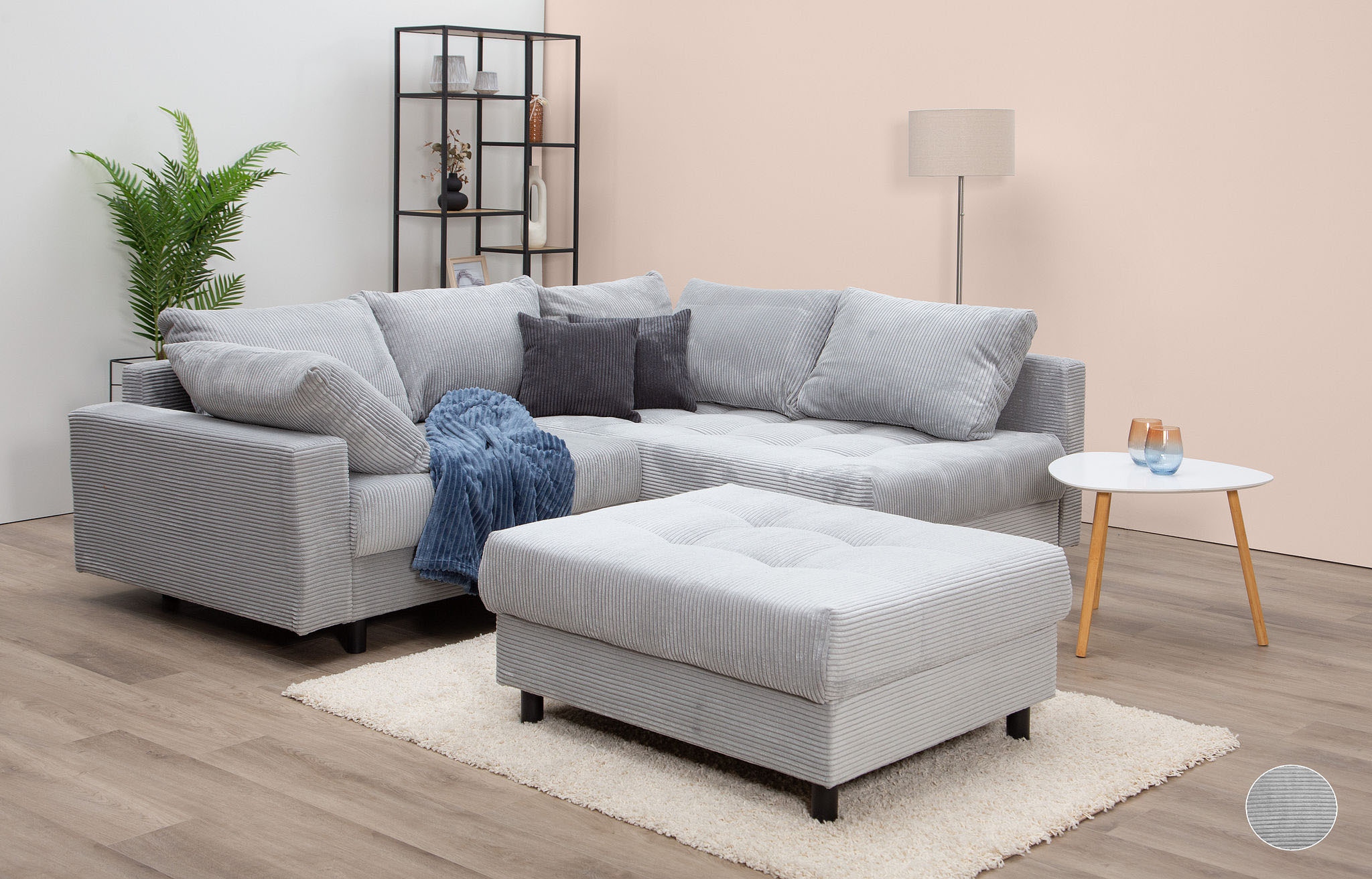 COLLECTION AB Ecksofa "Toni L-Form, B: 215 cm, XXL-Liegefläche 178x190 cm mit Hocker" Set: Sofa & Hocker, 2 Zierkissen, Federkern, frei stellbar