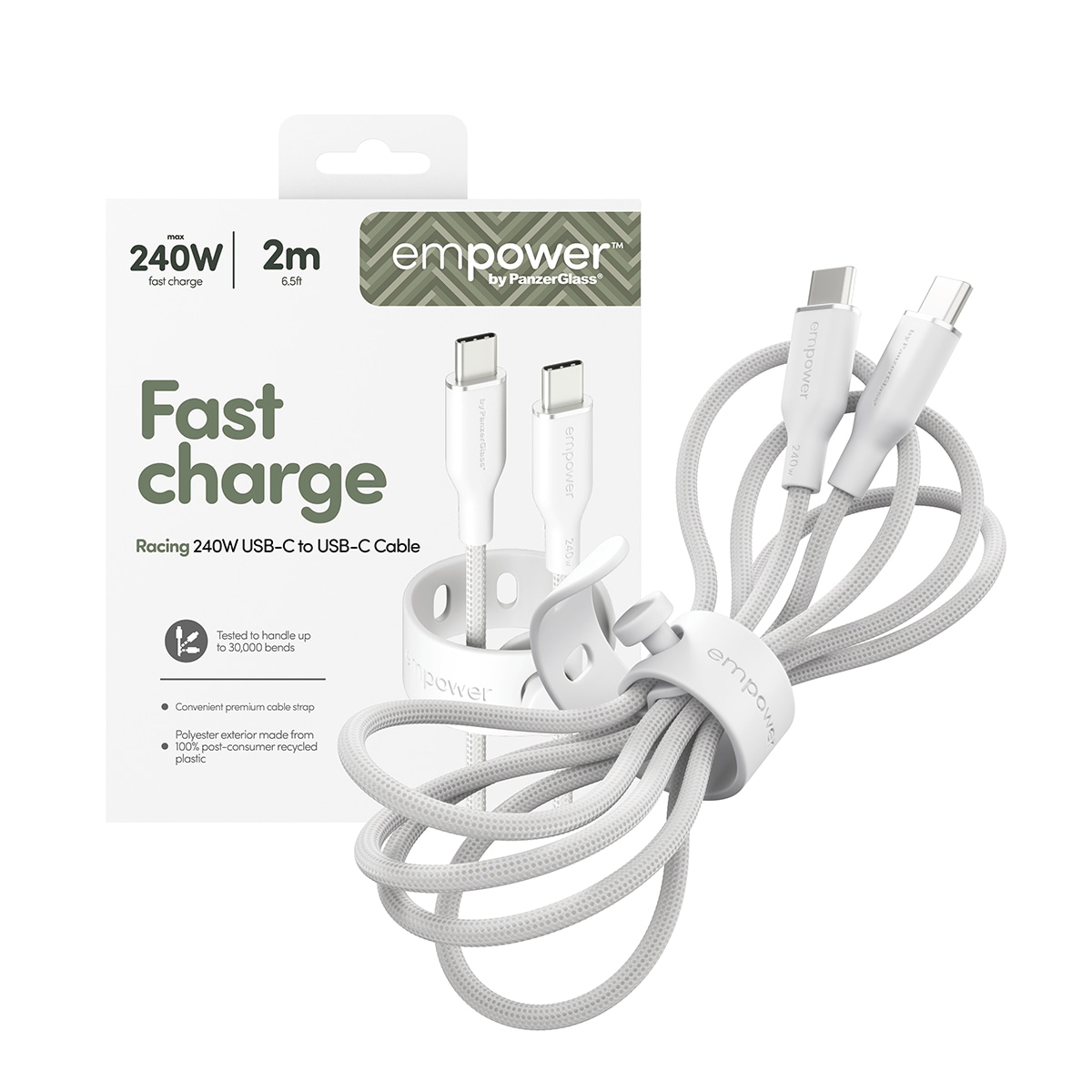 USB-Kabel "Racing 240W USB-C zu USB-C Kabel USB 2.0 2 m", 200cmcm, weiß, EMPOWER BY PANZERGLASS, Kabel