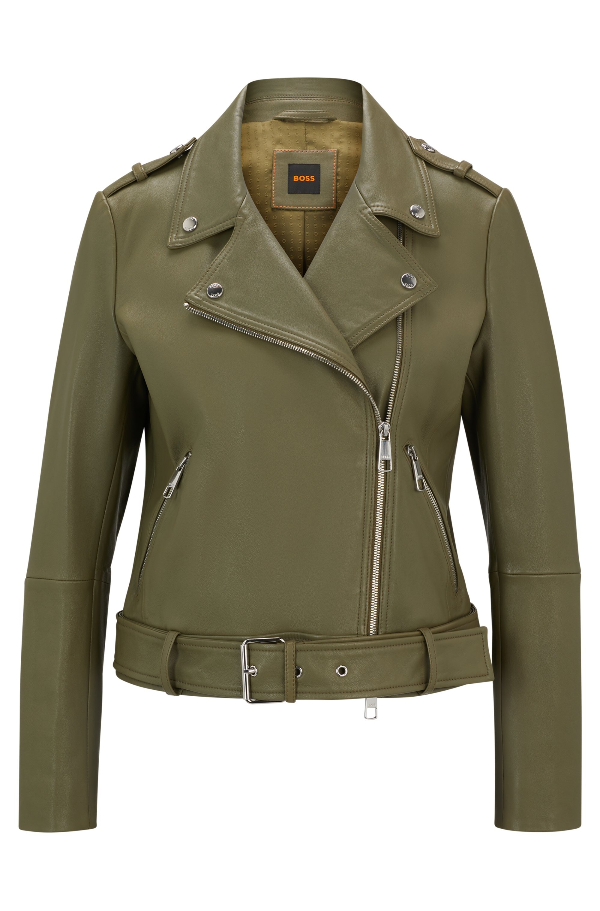 BOSS ORANGE Lederjacke "Sameli Premium Damenmode", mit Ziergürtel günstig online kaufen