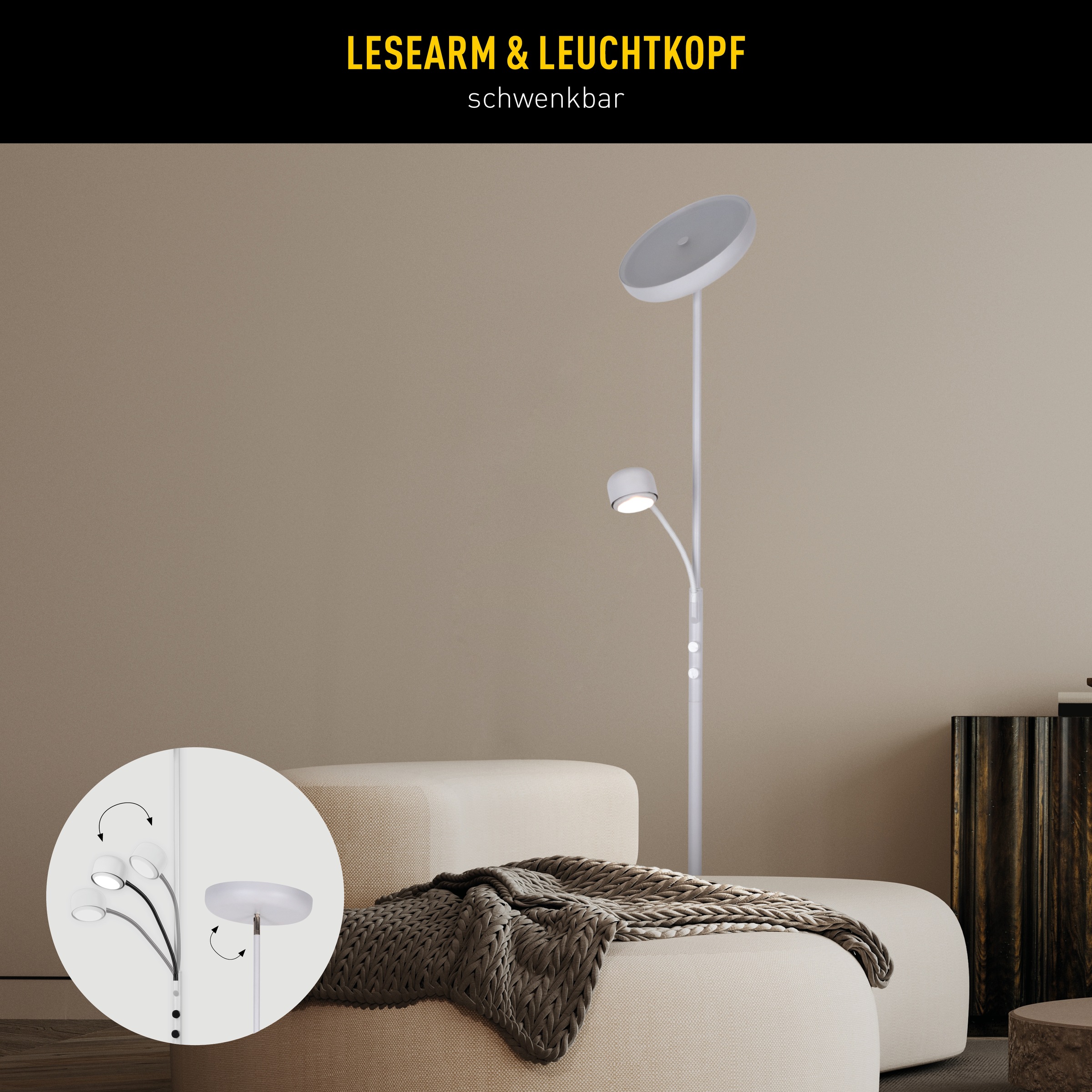 näve LED Stehlampe »Romis« LED-Modul 1 Stk. Warmweiß mit Lesearm, dimmbar per Drehschalter, LED warmweiß, H: 180cm