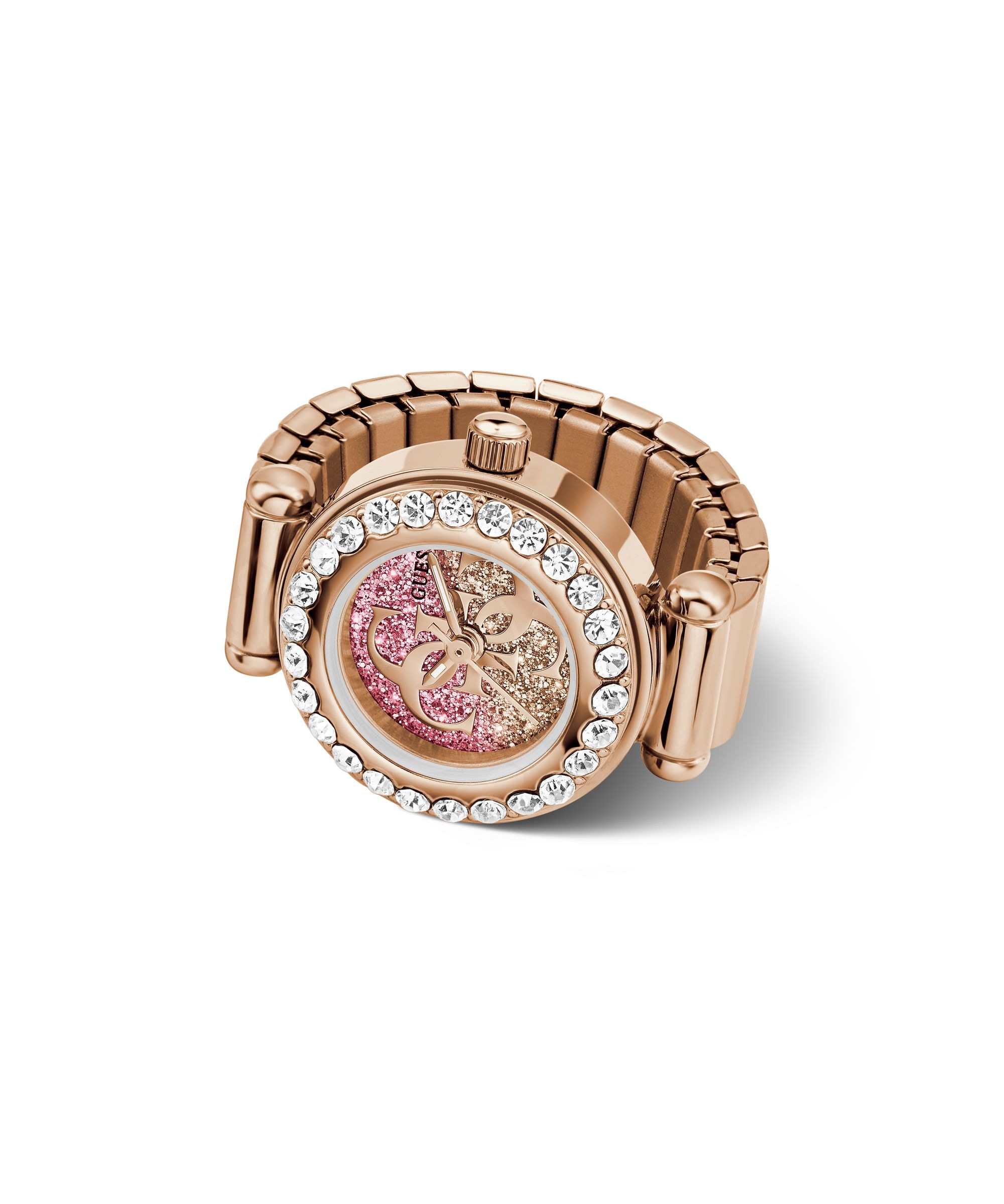 GUESS Damen Uhrenring "ANNA", rosa, Armbanduhren, Quarzuhr, Damenuhr, Edelstahlringschiene, analog