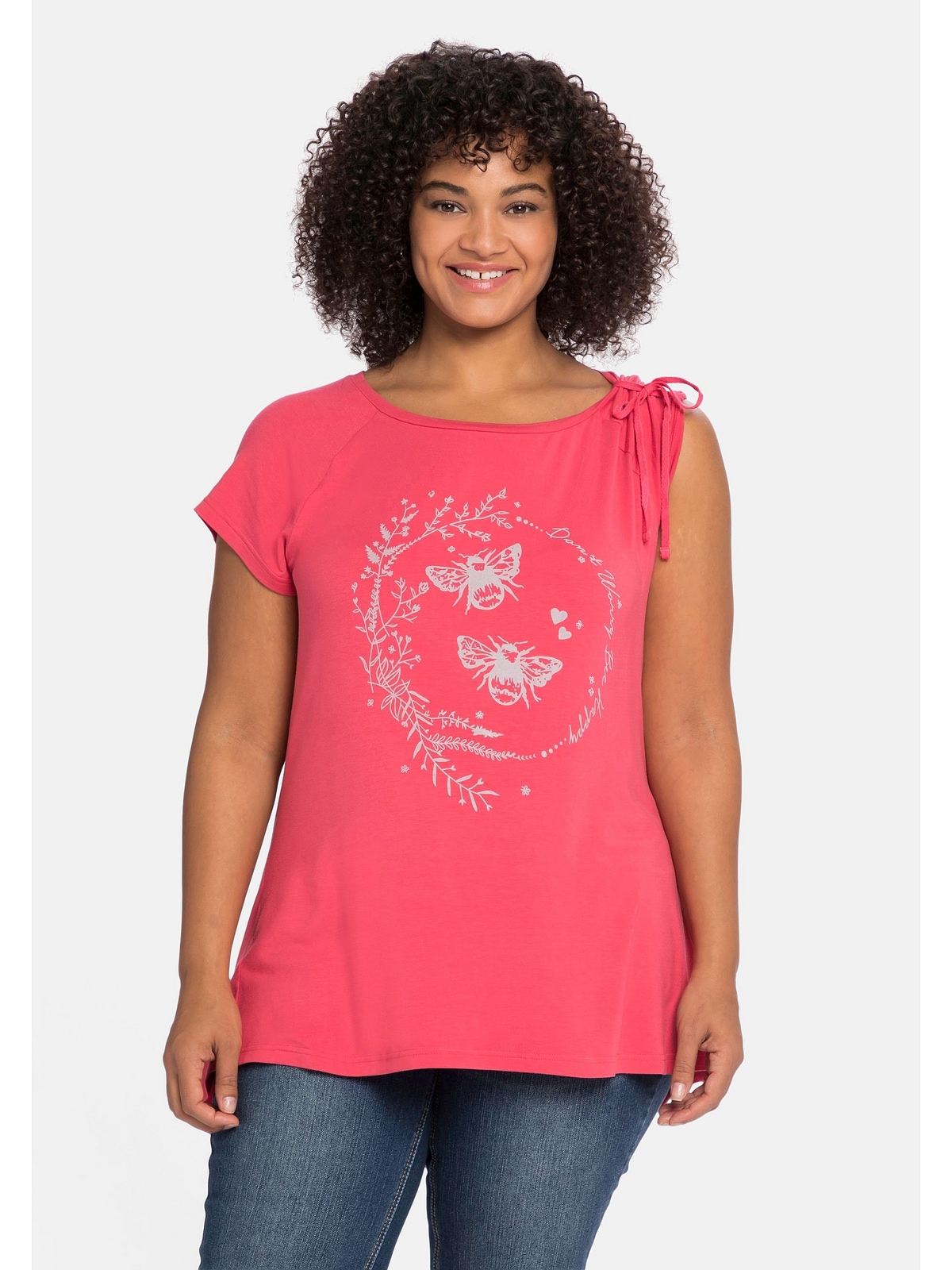 sheego by Joe Frontdruck BAUR T-Shirt | Schulter mit online geraffter bestellen und »Große Größen«, Browns