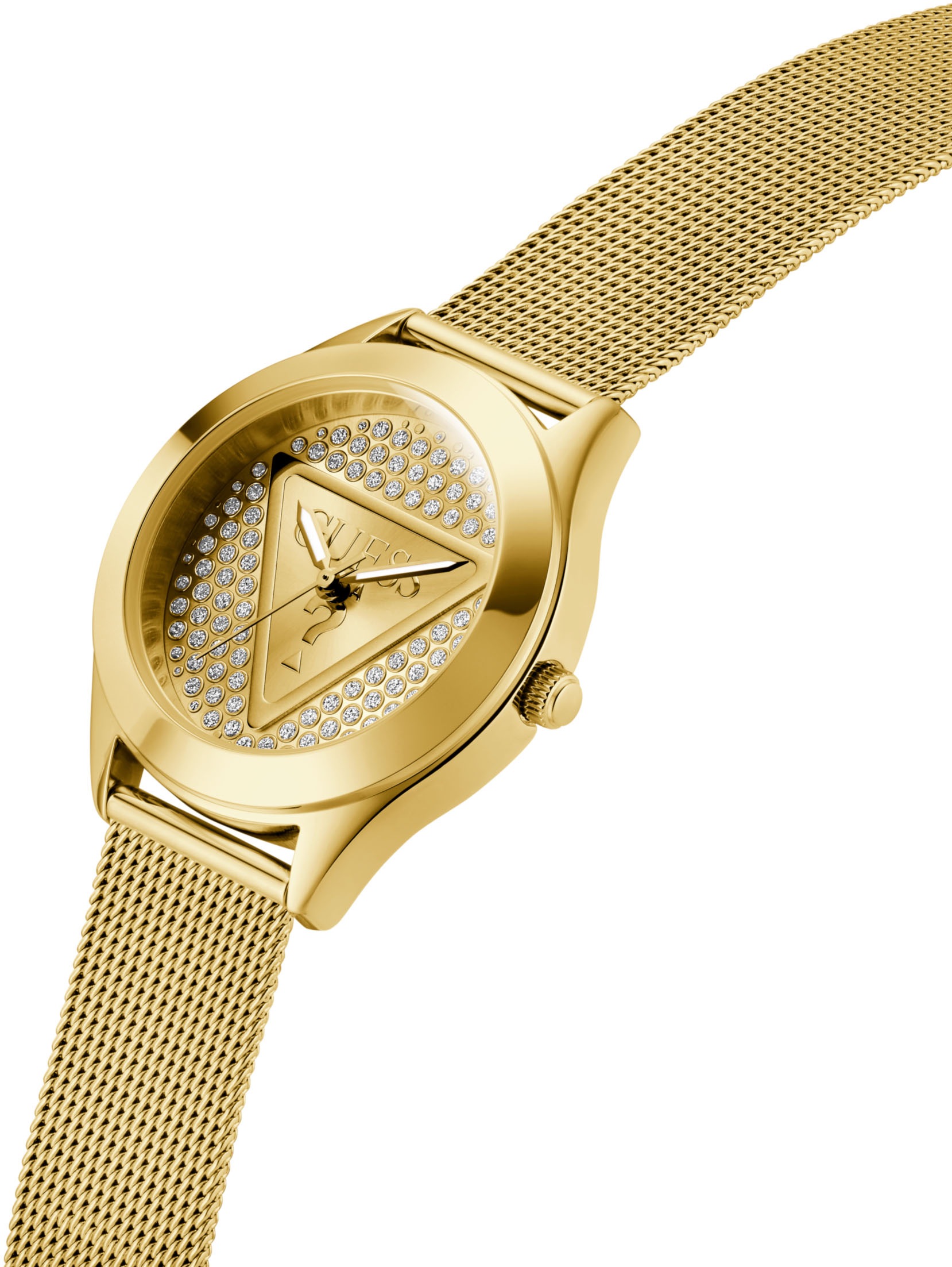 Guess Quarzuhr »GLITZ PLAQUE«, Armbanduhr, Damenuhr, Edelstahlarmband, Mineralglas, analog