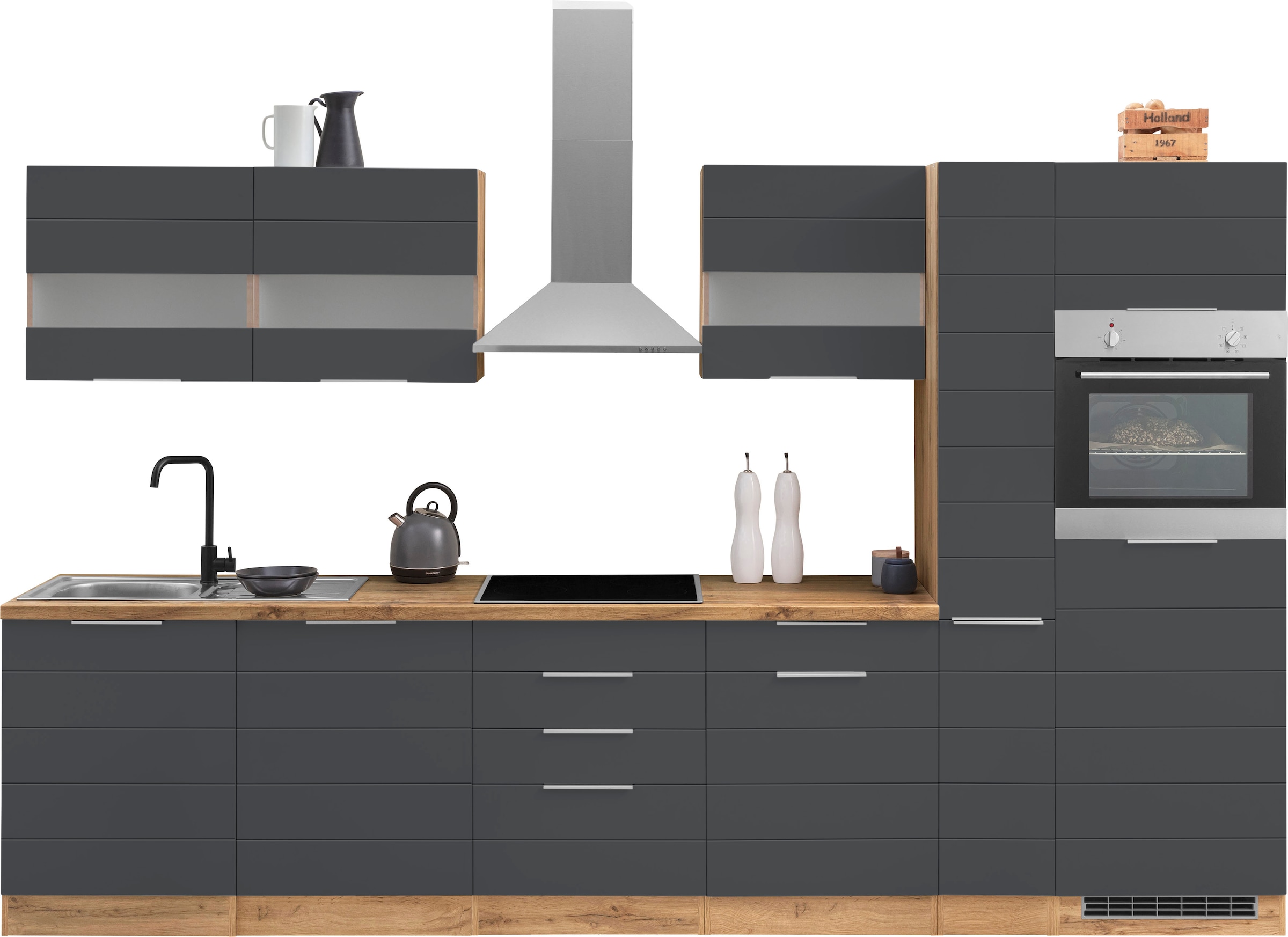 KOCHSTATION 1100000002199 "KS-Luhe" 330 cm breit, wahlweise mit oder ohne E-Geräten, gefräste MDF-Fronten