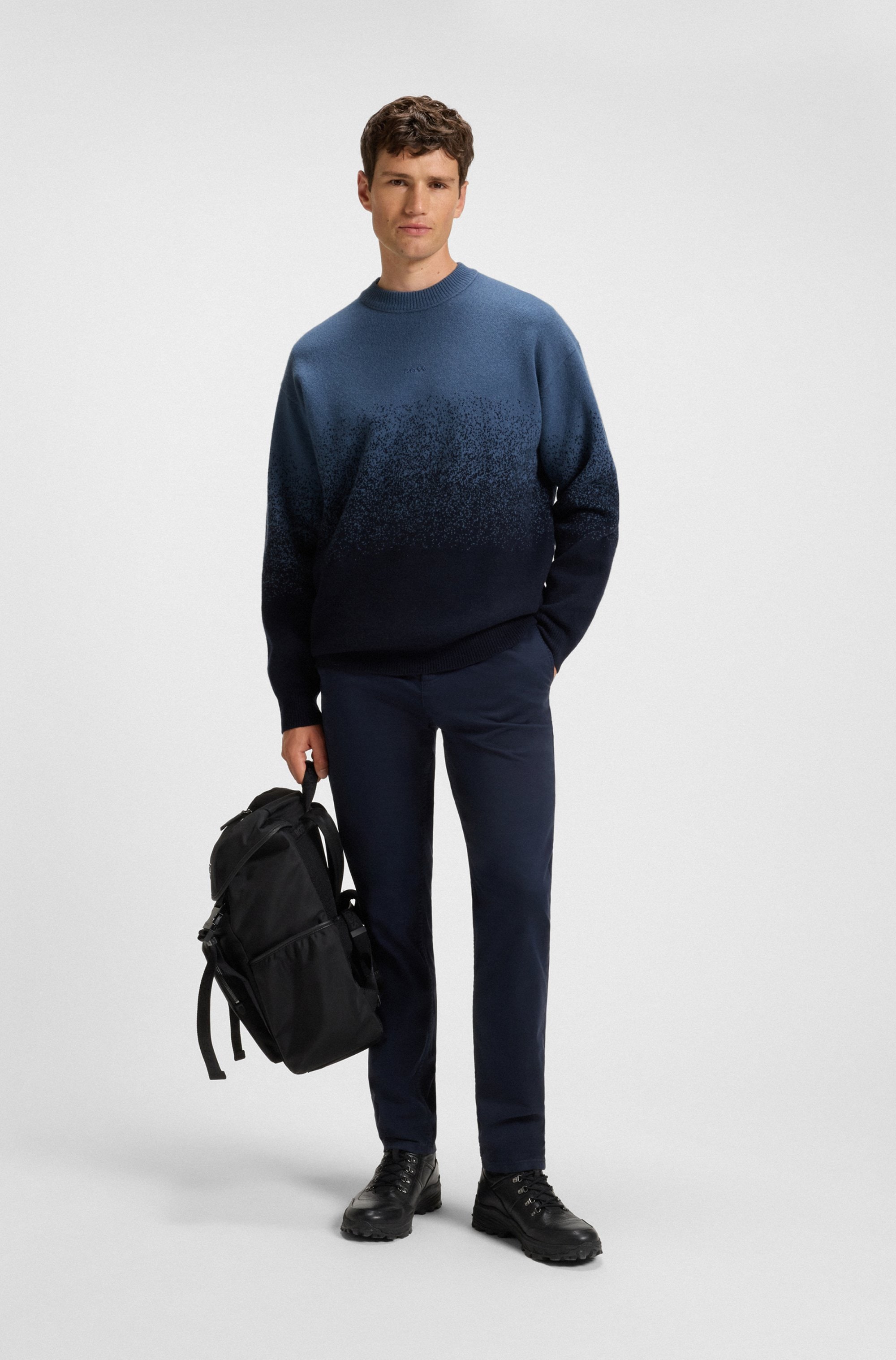 BOSS ORANGE Jacquardpullover »Kalbrush«, Rundhalsausschnitt, Relaxed Fit, Jacquard-Strick mit Farbverlauf
