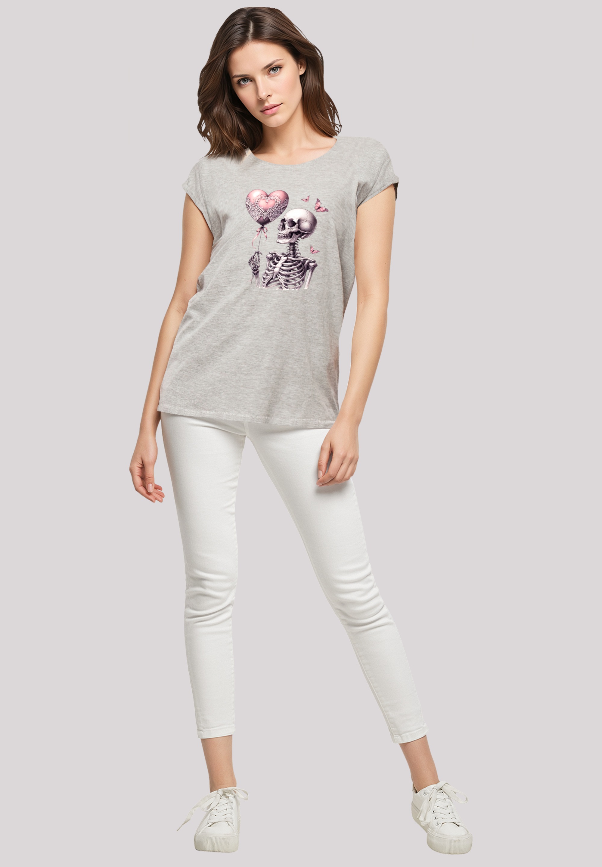 F4NT4STIC T-Shirt »Skelett hält Herzballon«, Premium Qualität