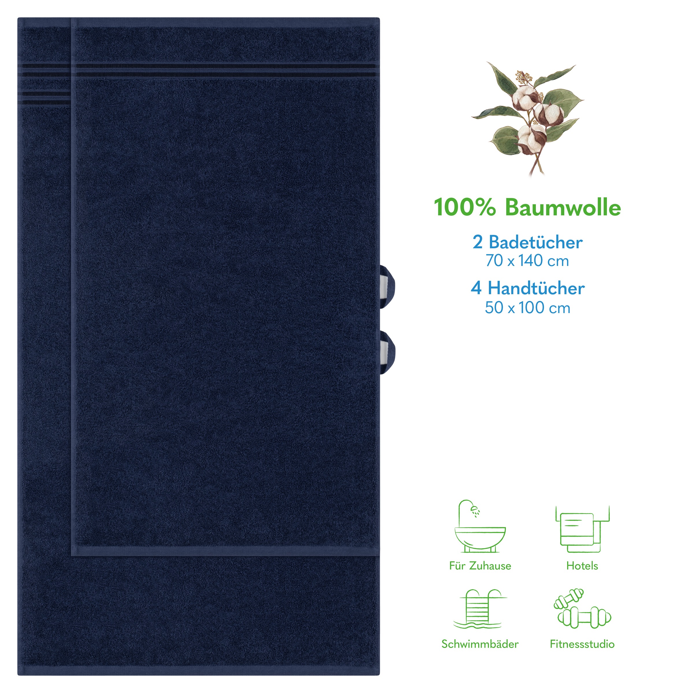 HAMMETEX Handtuch Set »6-teiliges Handtuch Set, 100% Baumwolle, Weich & Saugstark«, Set, 6 tlg., Frottier, mit Bordüre, einfarbig, weich