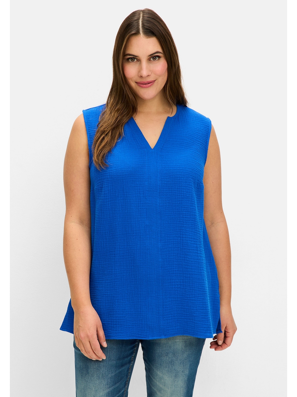 Sheego Tanktop "Große Größen", aus Musselin, mit V-Schlitz günstig online kaufen