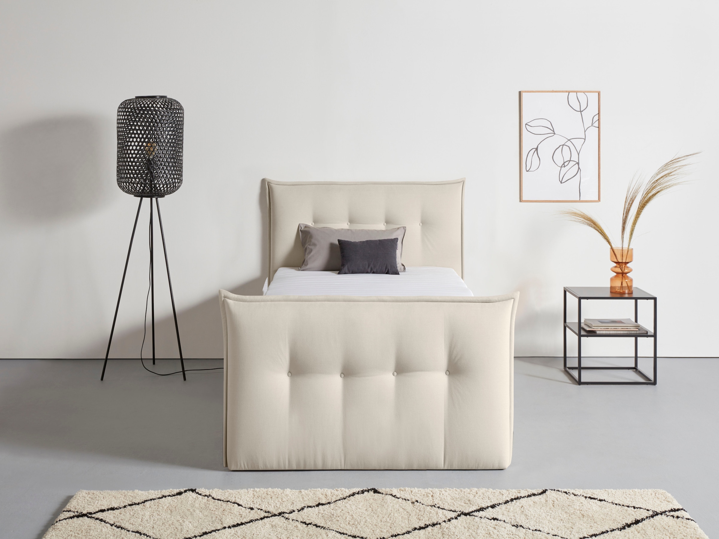 Boxbett HOME AFFAIRE "Kederleicht", beige, B:155cm L:226cm, Komplettbetten, Boxspringbett, inklusive Fußteil, Bettkasten & Topper, in 4 Breiten und 2 Härtegraden