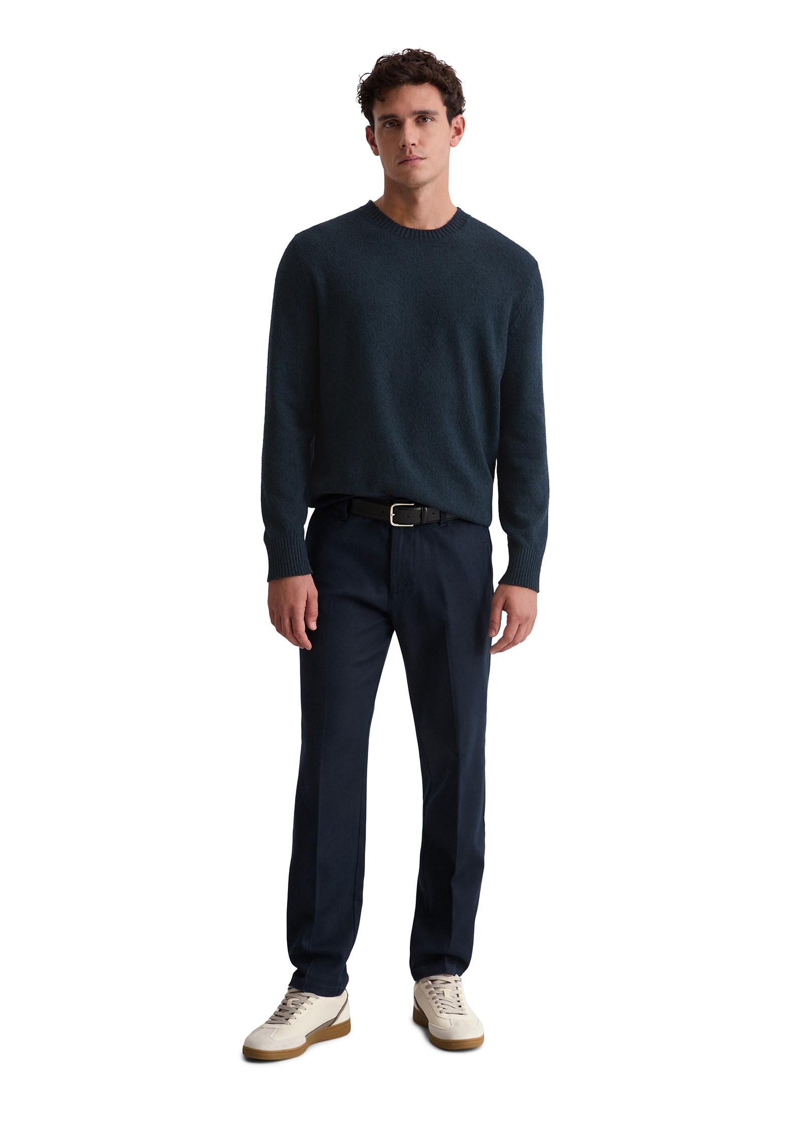 Rundhalspullover MARC O'POLO "regular aus Bio-Baumwoll-Mix-Boucle", Herren, Gr. XXL, schwarz navy, Strick, Obermaterial: 89% Baumwolle, 6% Polyester, 5% Polyamid, regular fit normal, Rundhals, Bündchen, Pullover Rundhalspullover 8