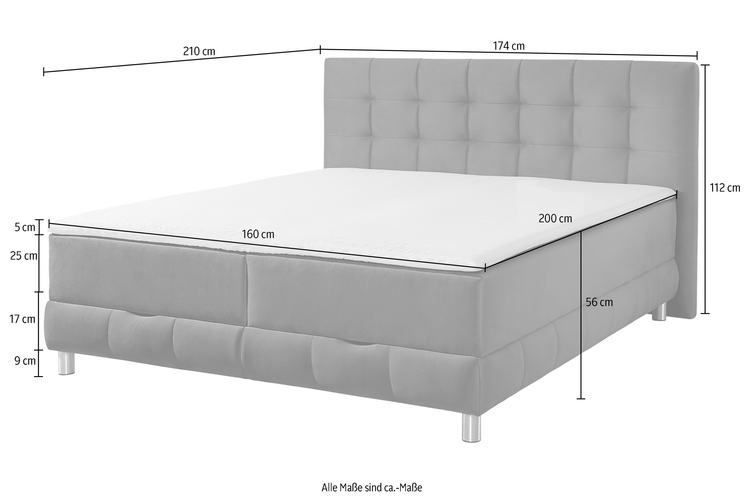 INOSIGN Boxbett »Vaasa«, inkl. Bettkasten & Topper, XXL-Ausführung, Überlänge 220 cm