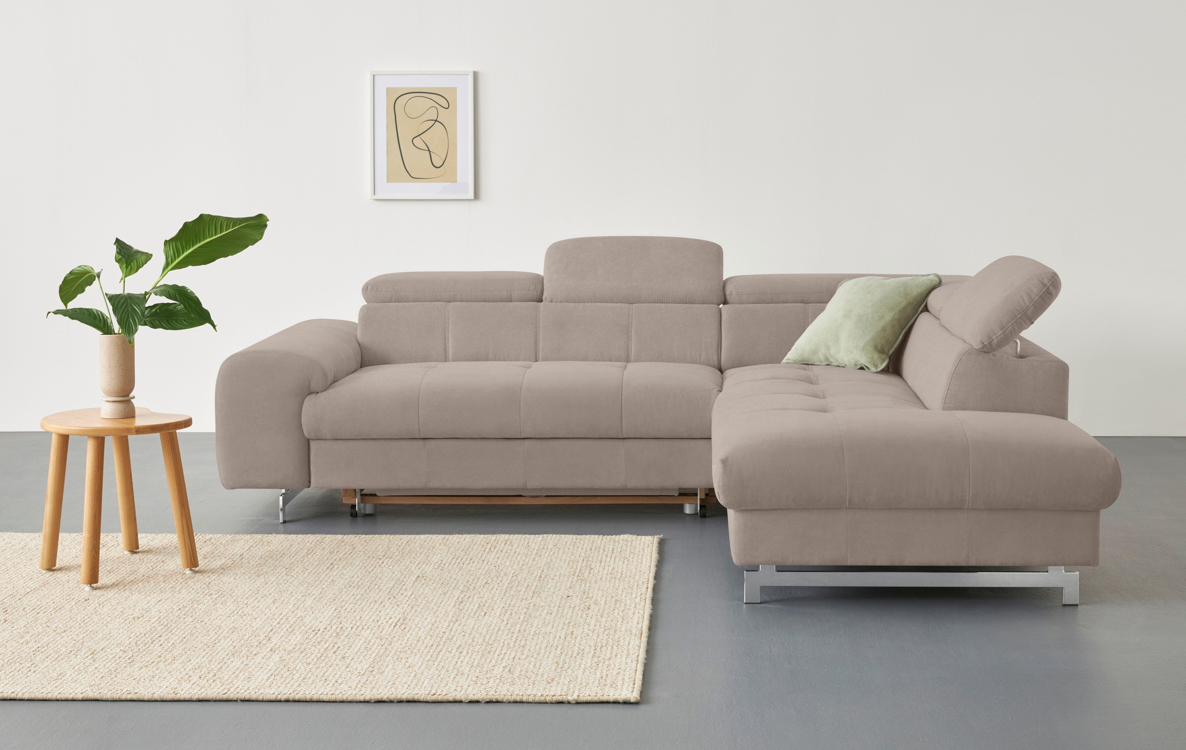 COTTA Ecksofa "Chef bequem, tolle Verarbeitungsdetails, Breite 262cm, L-Form" mit Kopfteilverstellung, edle Metallkufen, optional Schlaffunktion