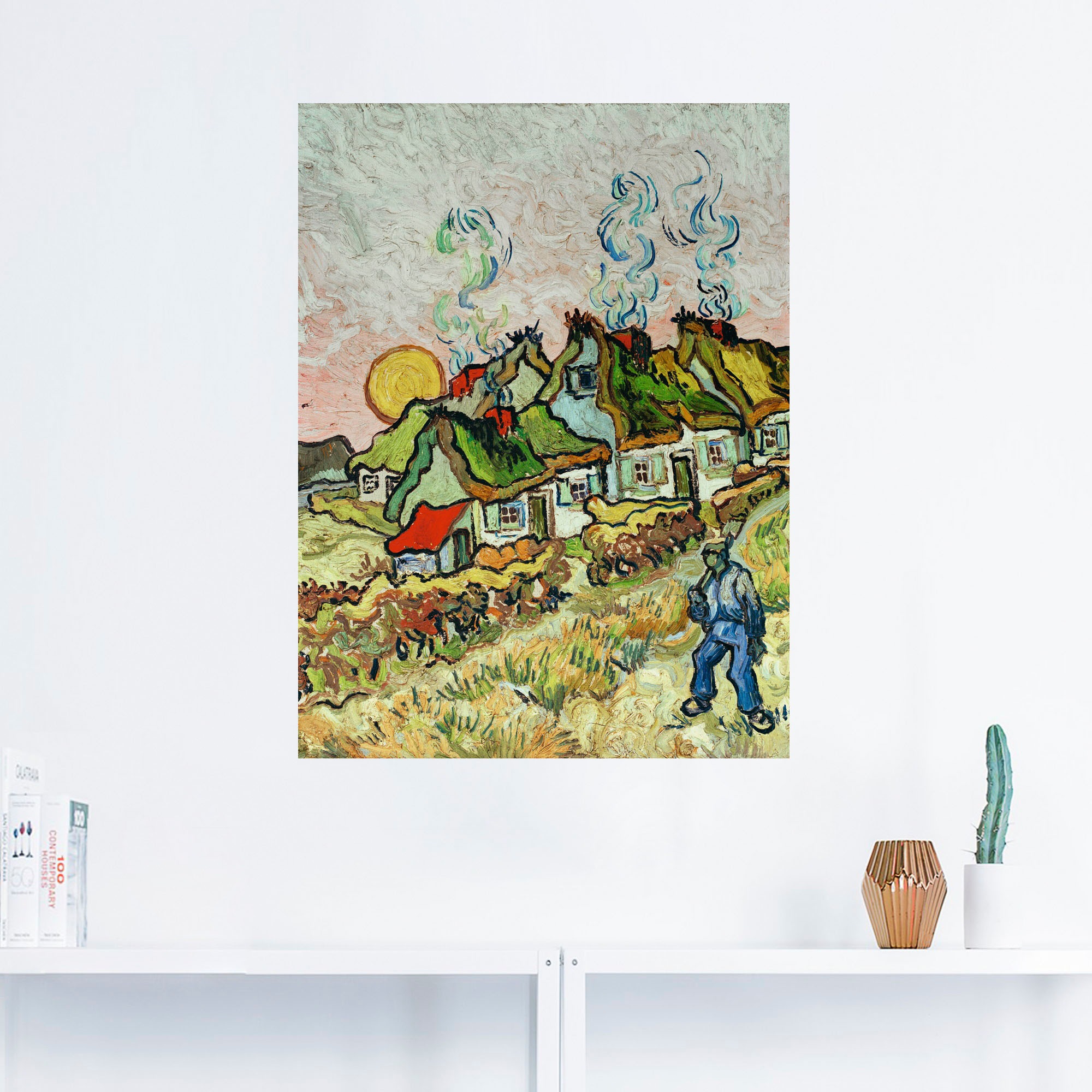 Artland Leinwandbild »Bauernhäuser bei Sonnenuntergang«, Sonnenaufgang & -untergang, (1 St.), auf Keilrahmen gespannt