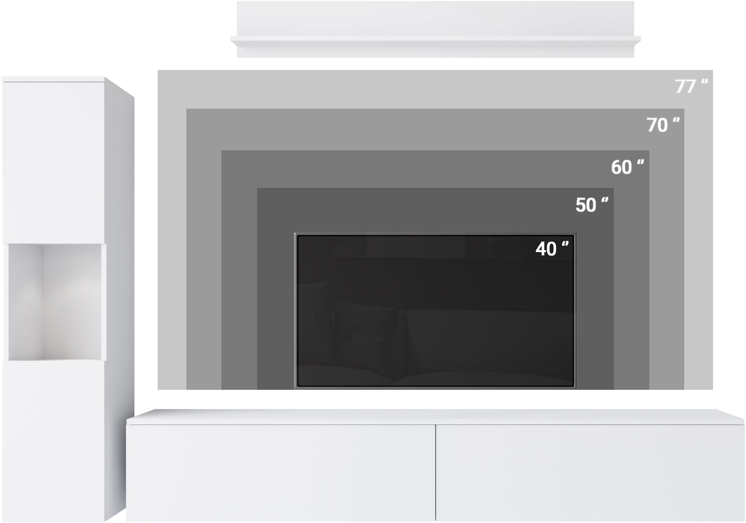 INOSIGN Wohnwand »PARIS, Vitrine Türanschlag links/rechts wechselbar«, (Komplett-Set, 3 St.), grifflose Design, stehend und hängend montierbar