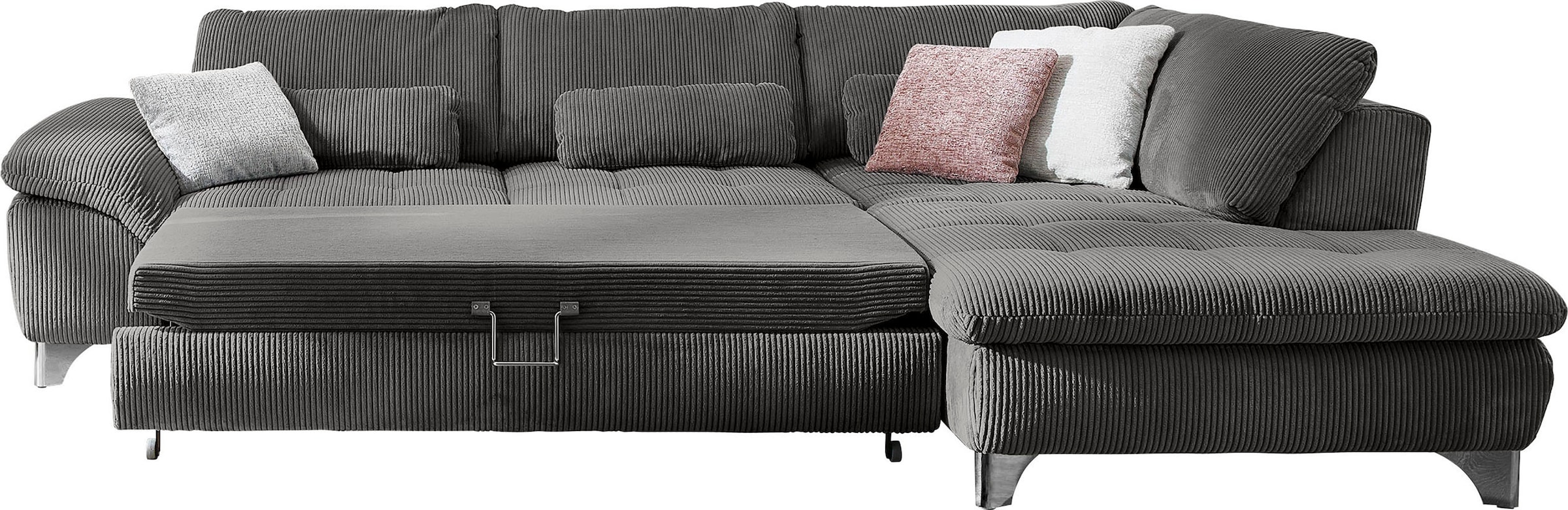 Die PlanBar Ecksofa »MP-IN14007 L-Form«, wahlweise mit Bettfunktion und verstellbaren Kopfstützen, in Cord