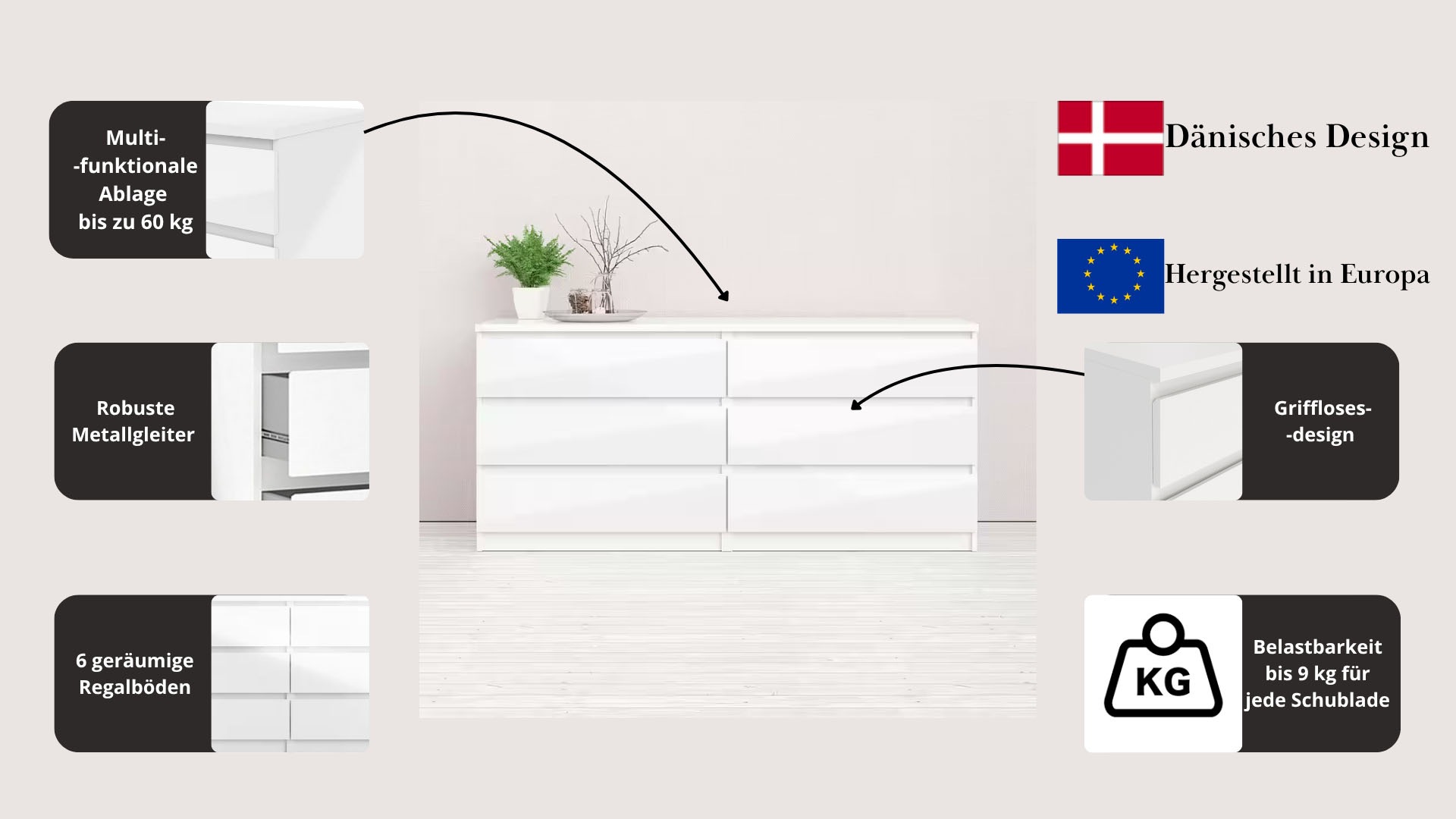 INOSIGN Kommode "Naia", Hochglanz-Optik, mit abgerundeten Schubladenkanten günstig online kaufen