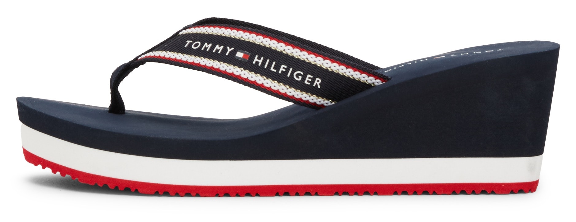 Tommy Hilfiger Dianette »HILFIGER HI WEDGE BEACH SANDAL«, Keilabsatz, Zehentrenner, Sommerschuh mit auffälligem Logoschriftzug