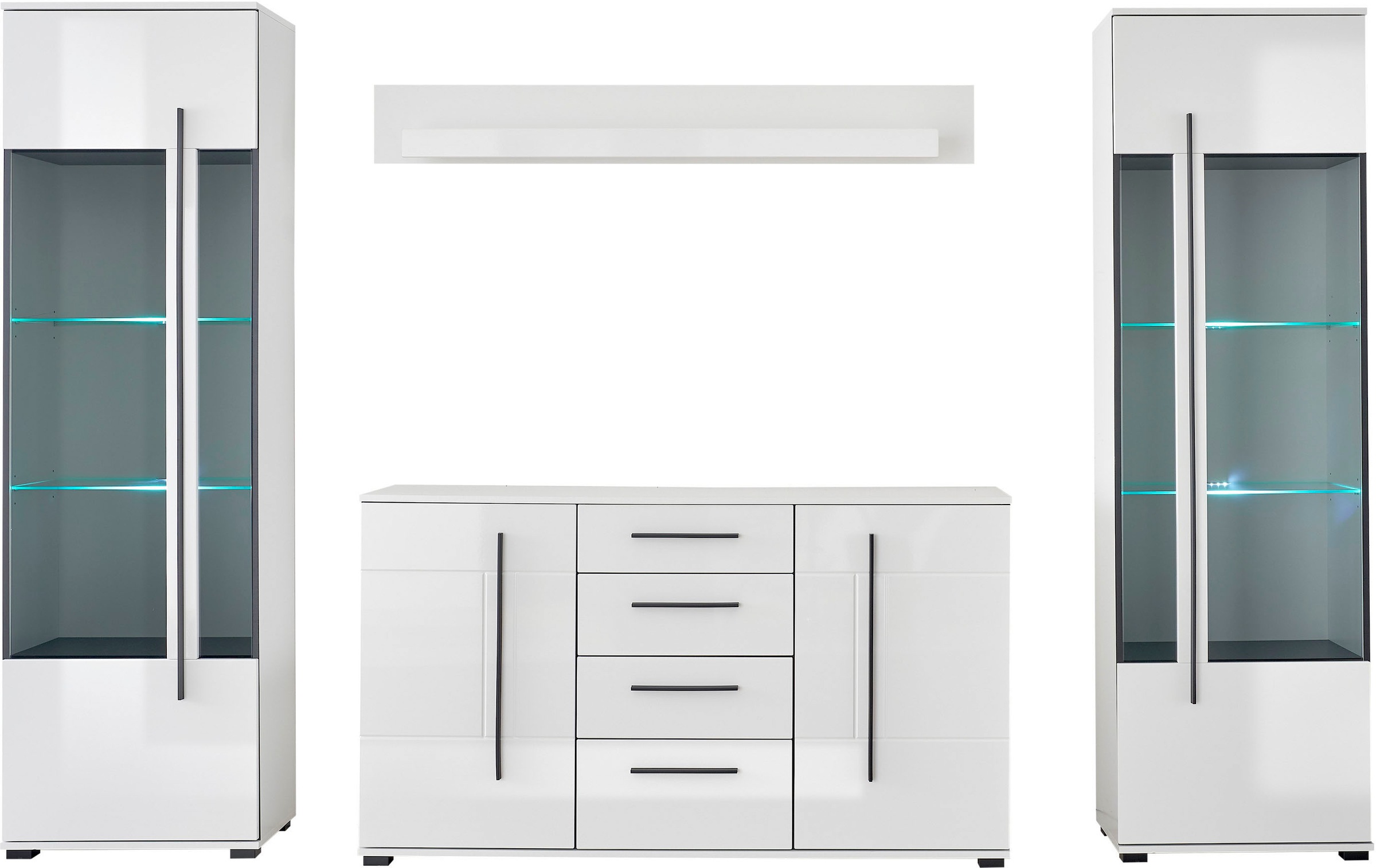 INOSIGN Wohnwand »Cantara, moderne Anbauwand, Wohnzimmer-Set, in Eiche Evoke oder Weiß«, (Set), enthält zwei Vitrinen, ein Sideboard und ein Wandboard