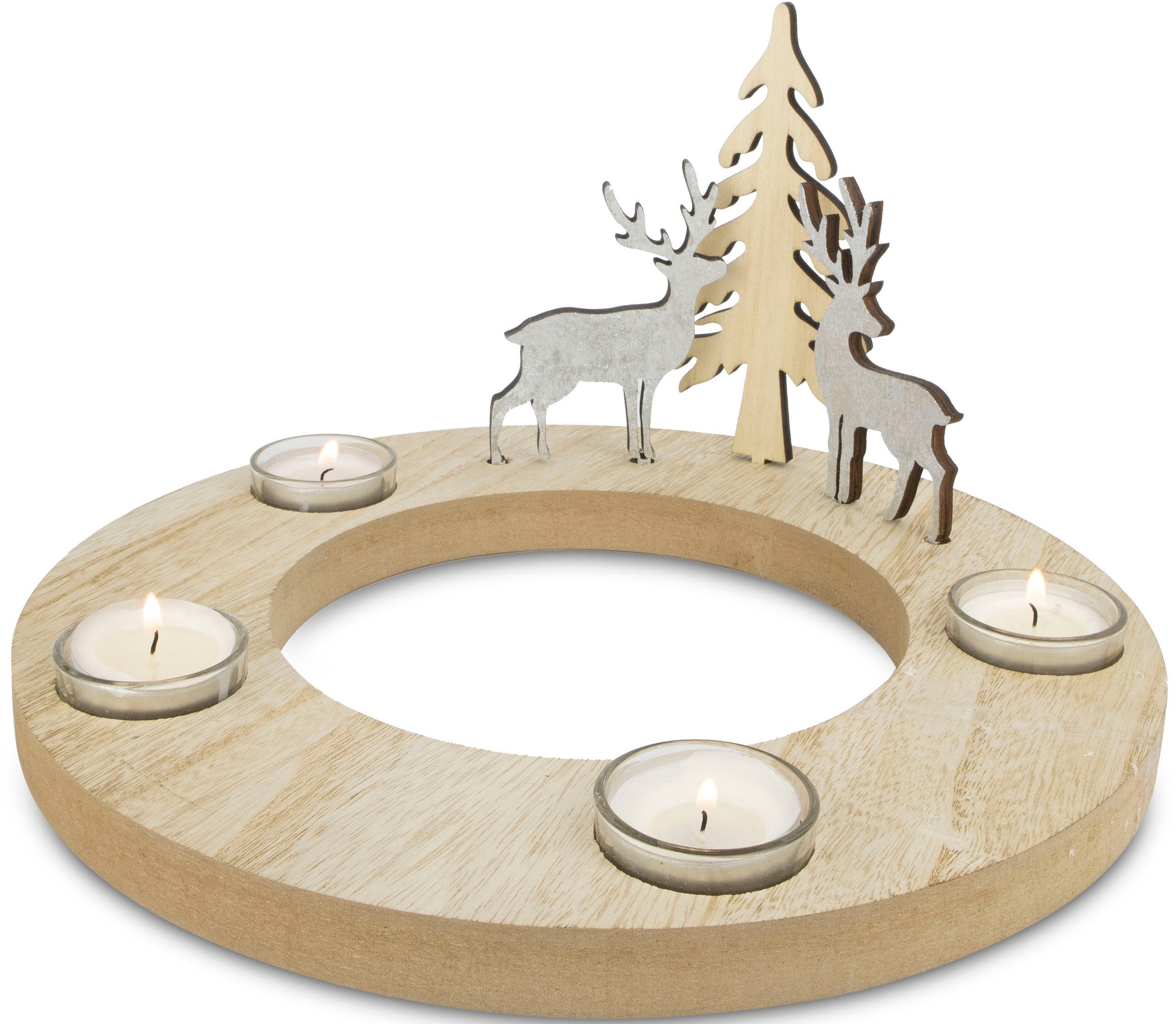 Adventsleuchter »Kerzenhalter Juna aus Holz«, (1 St.), Adventskranz mit 4 Gläsern,...