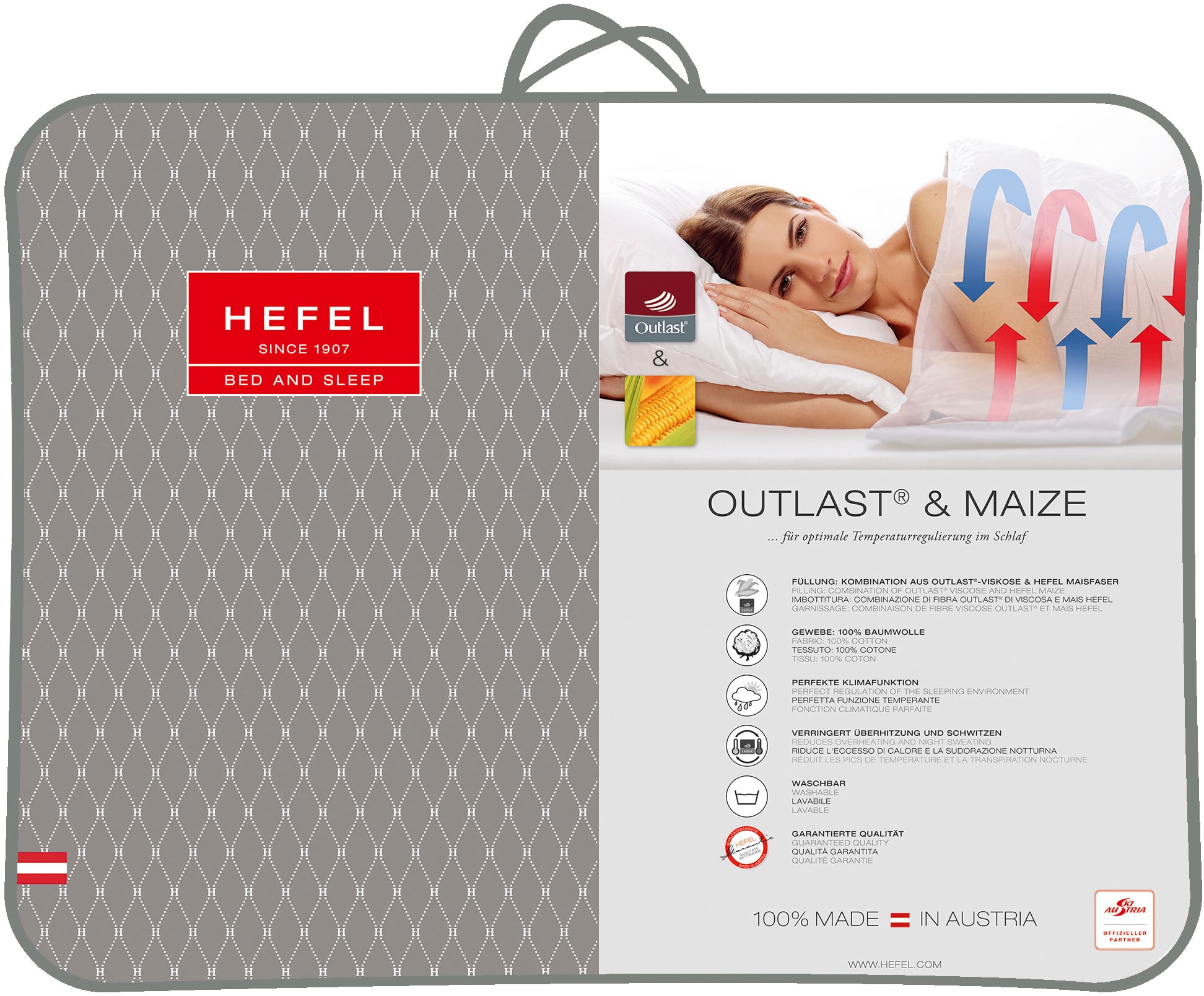 Hefel Kunstfaserbettdecke »Outlast® & Maize«, extraleicht, Bezug 100% Baumwolle, (1 St.), Optimale Temperaturregulierung im Schlaf