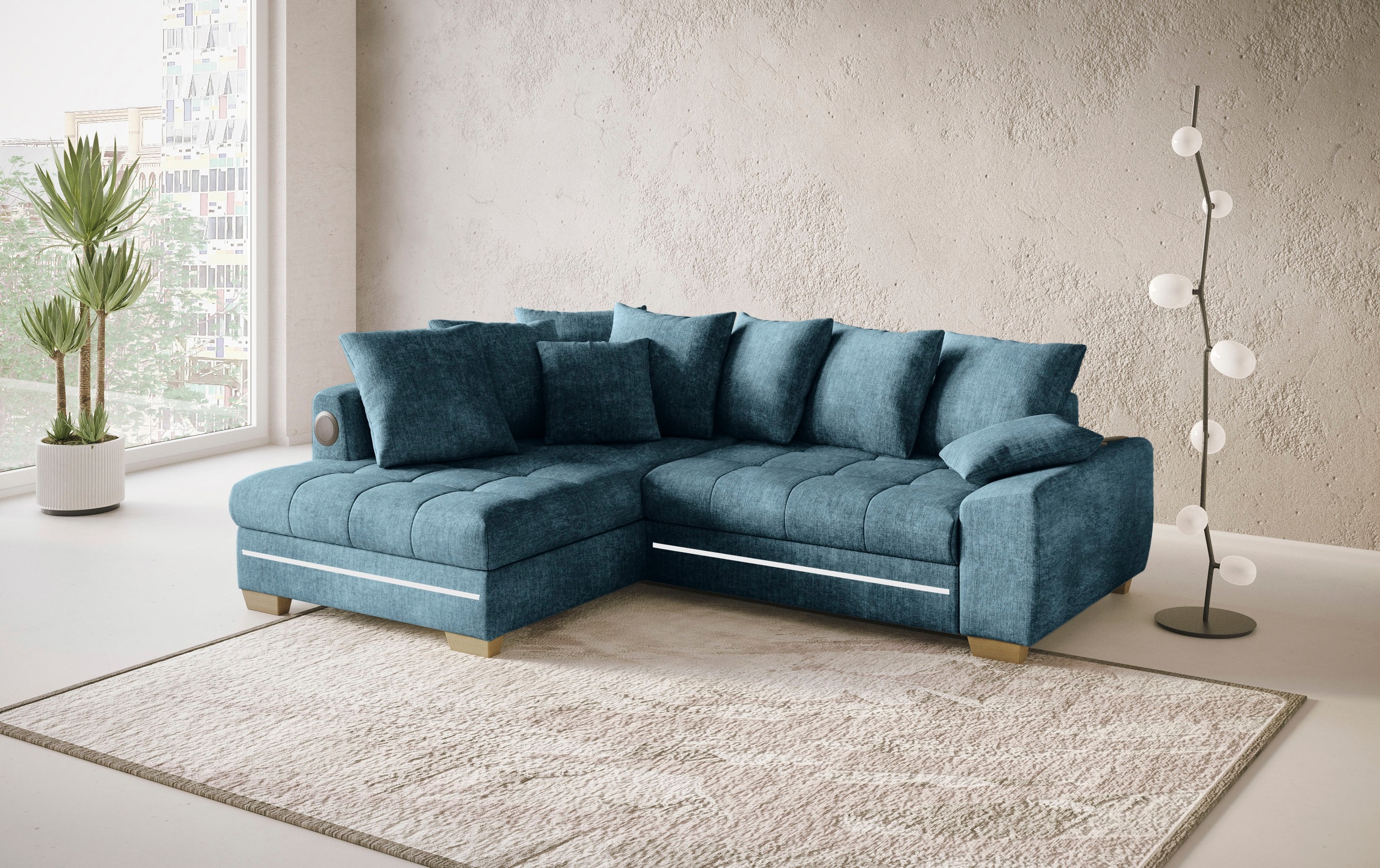 Mr. Couch Ecksofa »Nikita II, L-Form«, mit Kaltschaum, RGB-LED, Soundsystem, wahlweise mit Bett, Bettkasten