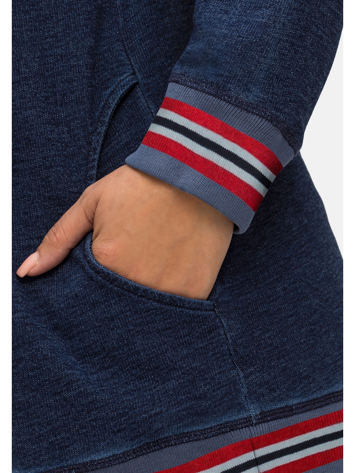 Sheego Sweatshirt »Große Größen«, in Denim-Optik, mit Streifenbündchen