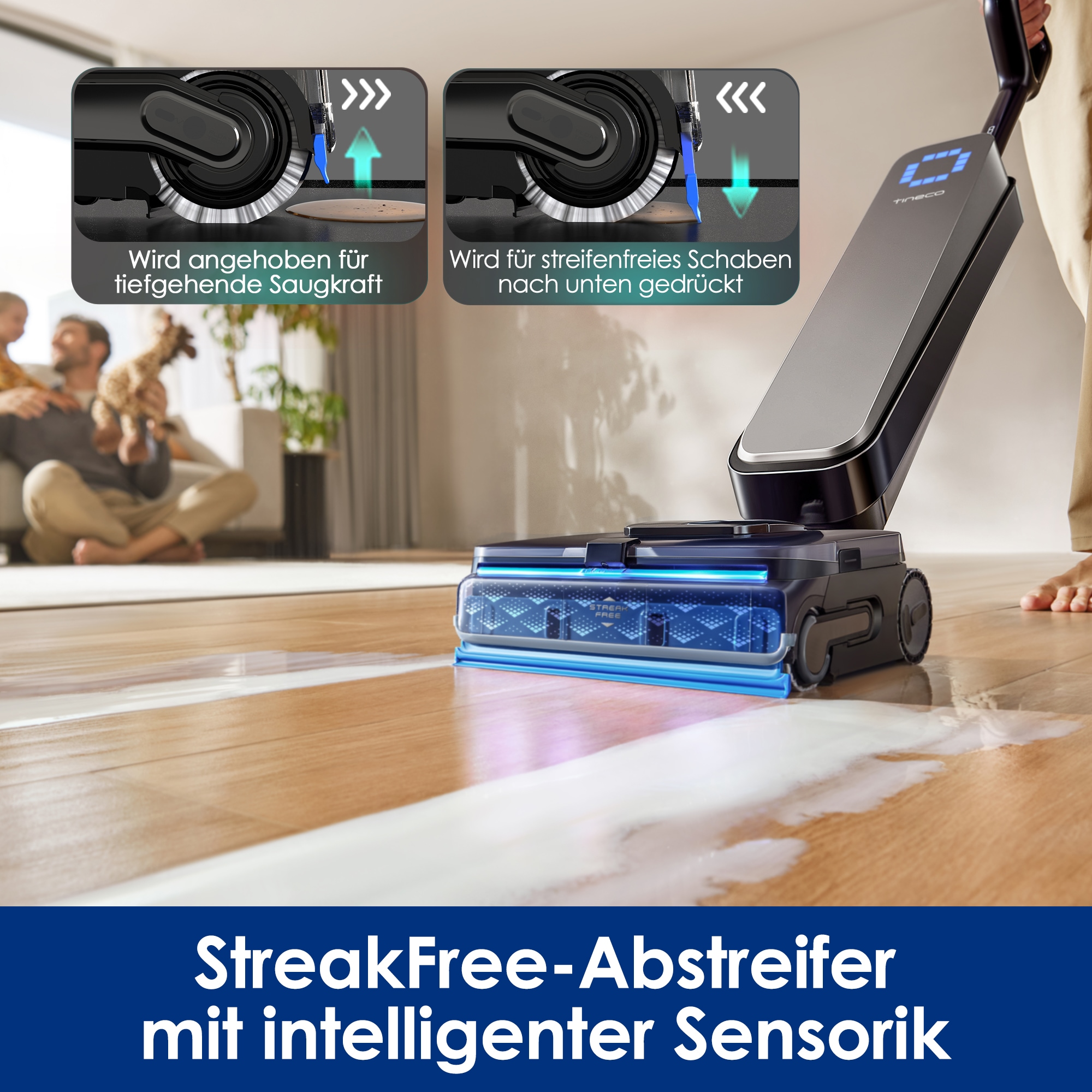 Tineco Nass-Trocken-Sauger »FLOOR ONE S9 Scientist Complete, mit Wasserstrahl und Gummiabzieher« bis zu 80min Akkulaufzeit, 85° Grad Trocknung, Selbstantrieb