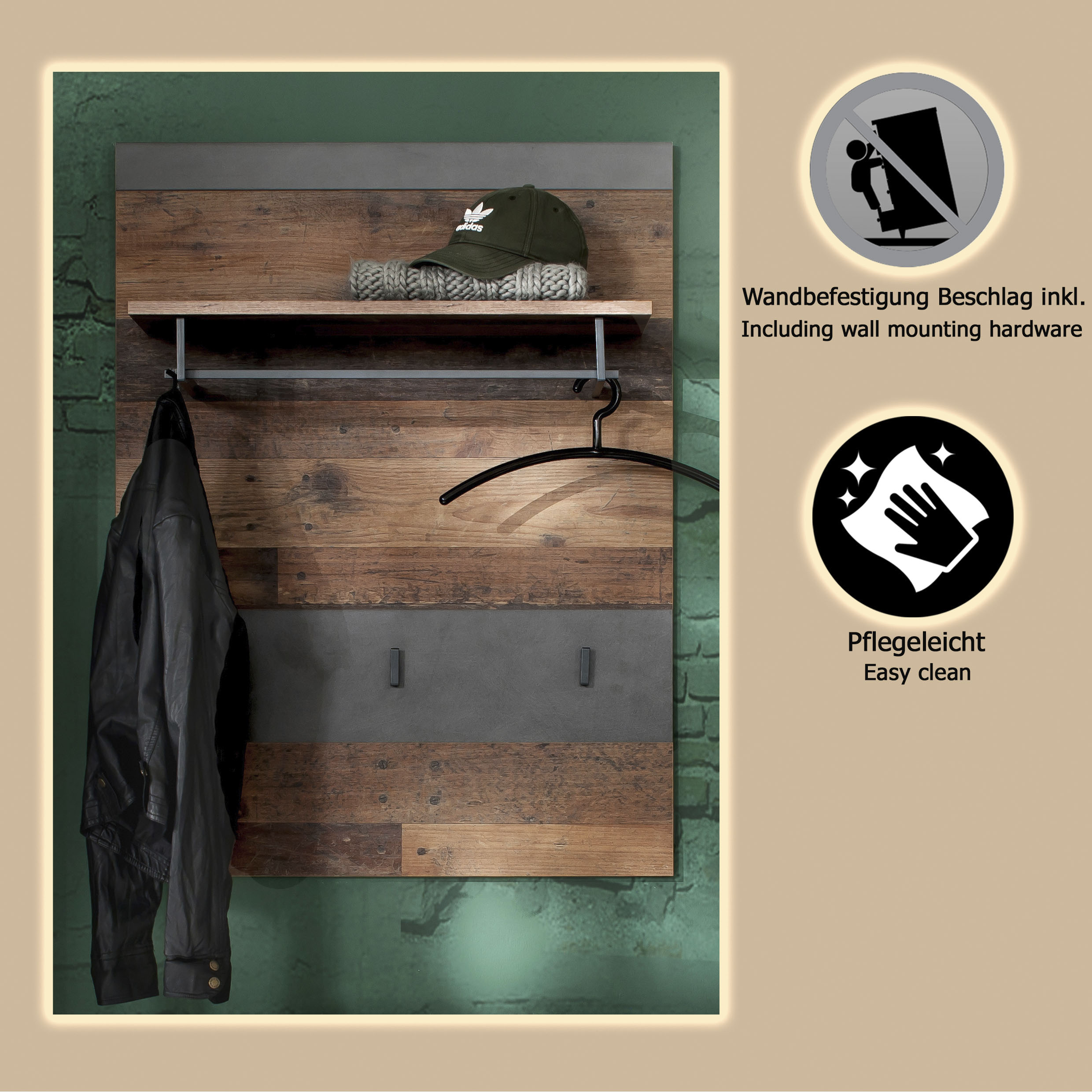 Thumbnail - INOSIGN Garderobenpaneel "Ilana" Garderobenpaneel mit Ablage & Haken - (B/T/H) 80/29/106 cm