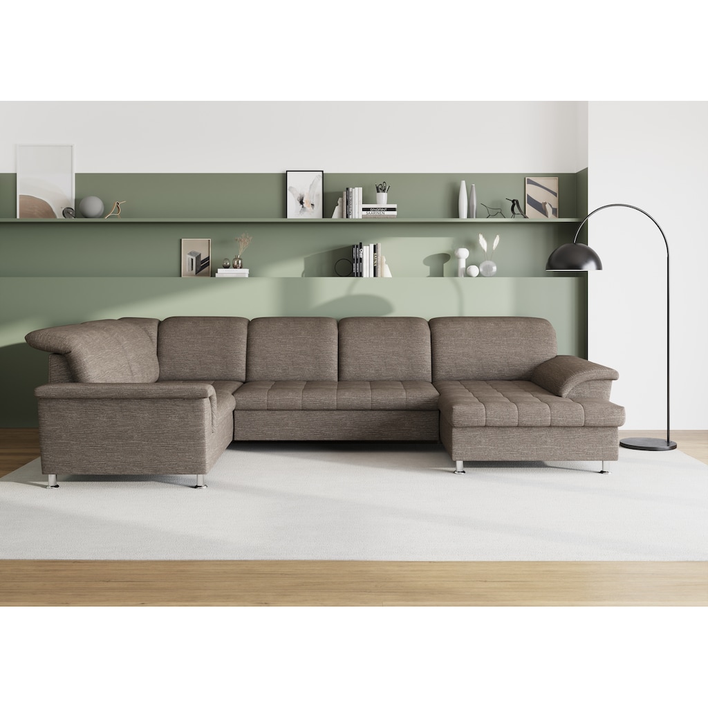 DOMO collection Wohnlandschaft »Franzi wahlweise mit Kopfteilverstellung Bettfunktion, Bettkasten«, im XXL-Format B/T/H: 352/214/80 cm, Schlafsofa, Steppung im Sitz