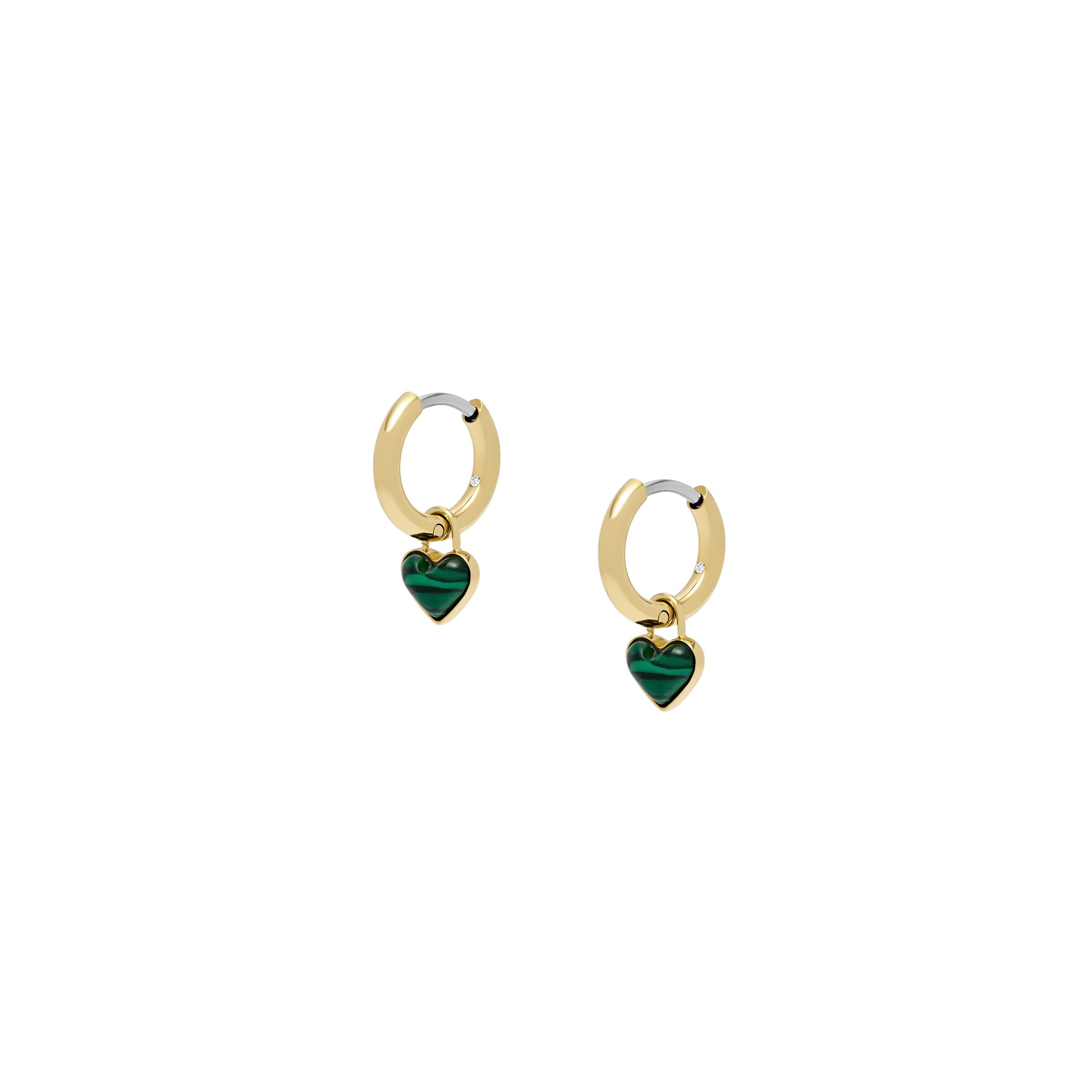 Fossil Paar Creolen »Schmuck Geschenk Edelstahl JEWELRY Herz, JF04859710«, mit Malachit - Einhänger abnehmbar