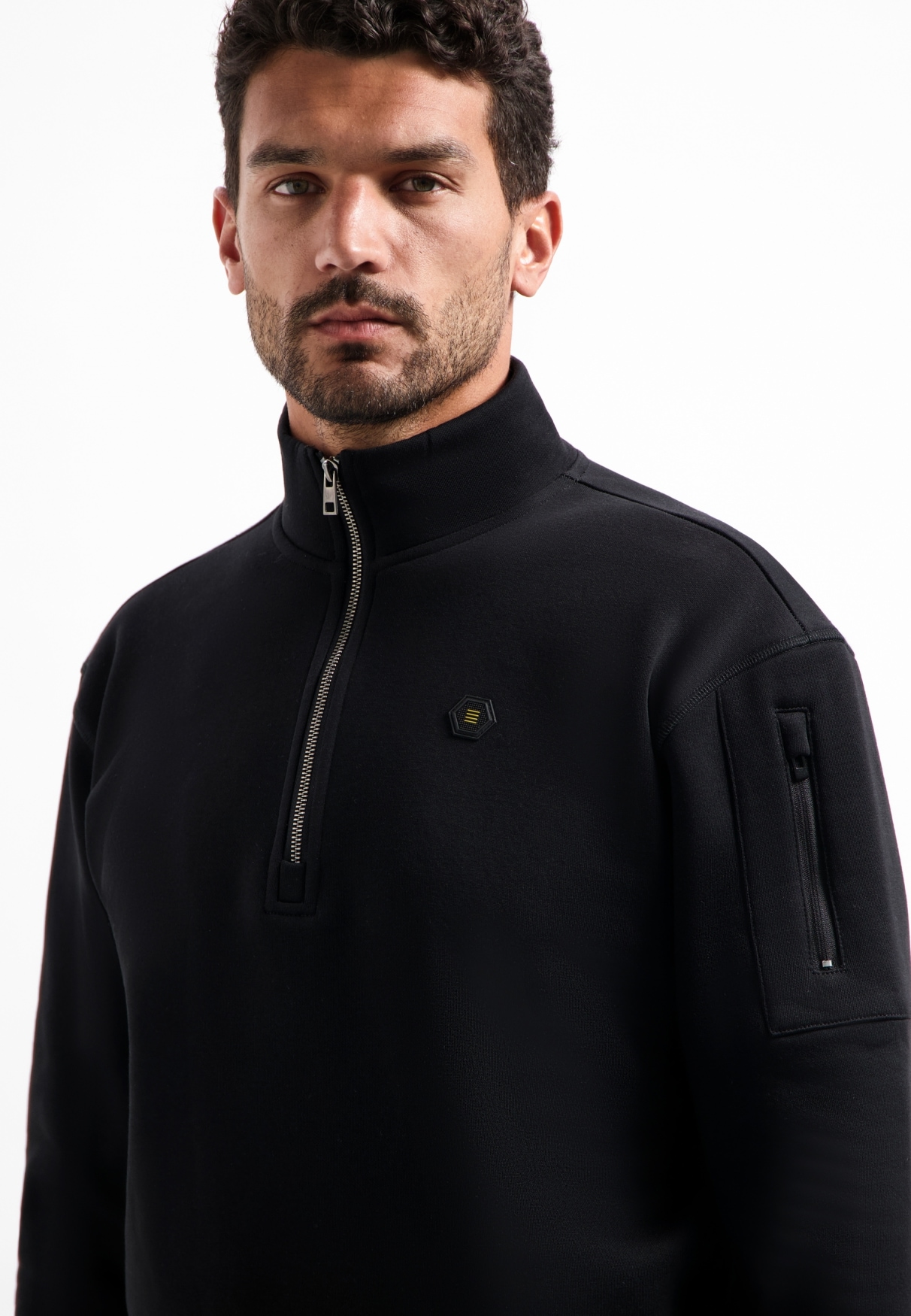 NO EXCESS Sweater »No Excess Half-Zip-Pullover Sweater Half Zip Brushed«
