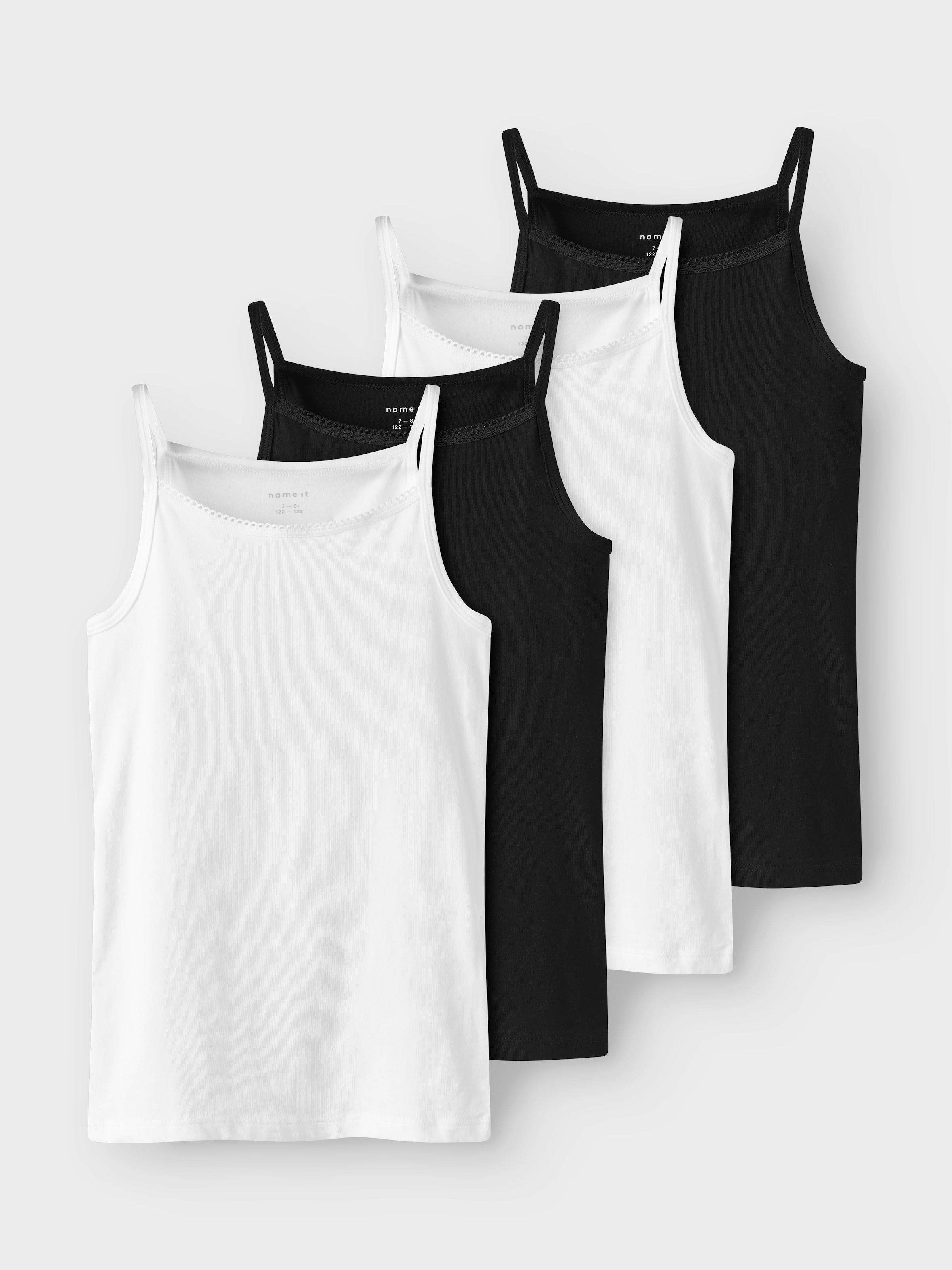 NAME IT Mädchen Unterhemd "NKFSTRAP TOP 4P BLACK WHITE SOLID NOOS", Gr. 98, schwarz, Jersey, Obermaterial: 95% Baumwolle, 5% Elasthan, unifarben,