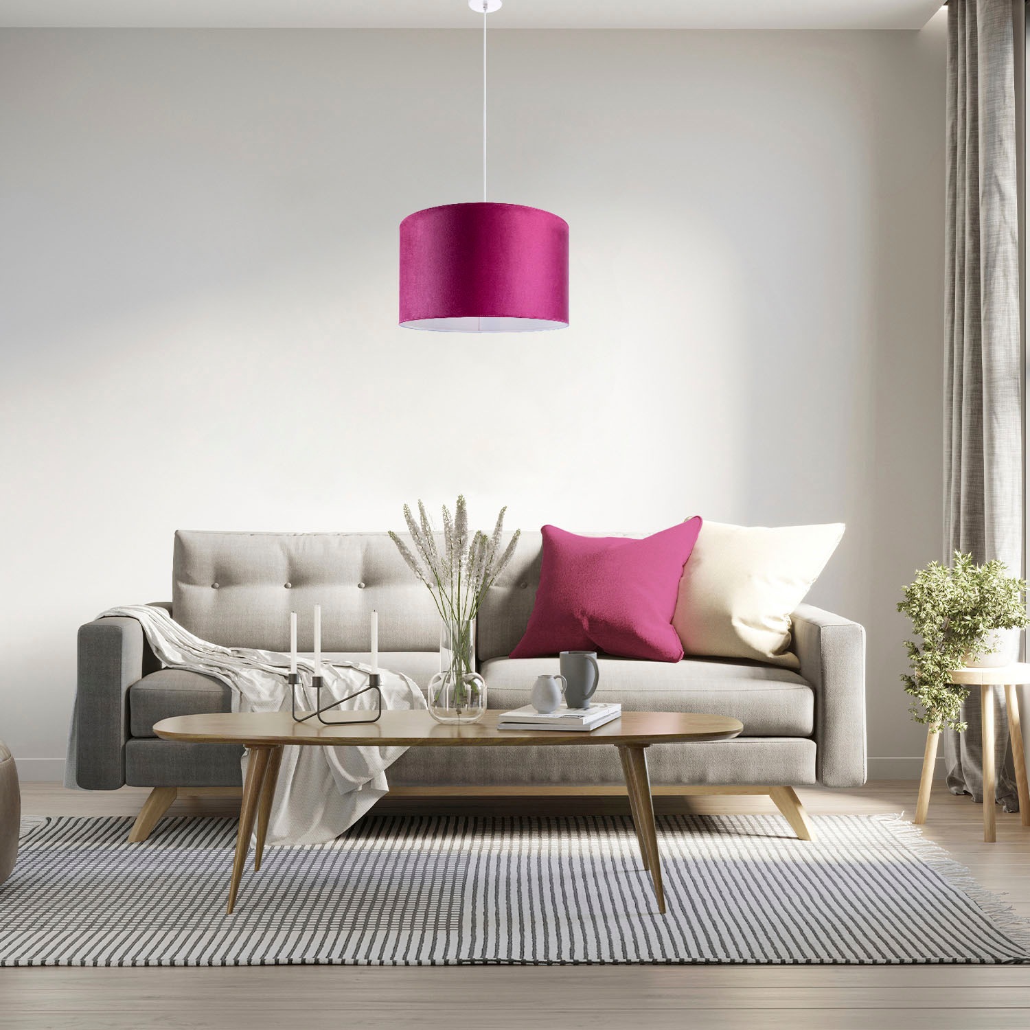 Paco Home Pendelleuchte »Hugo uni Color«, Wohnzimmer Lampenschirm aus Velour Unifarben Deko E27 Kabel 1,5m