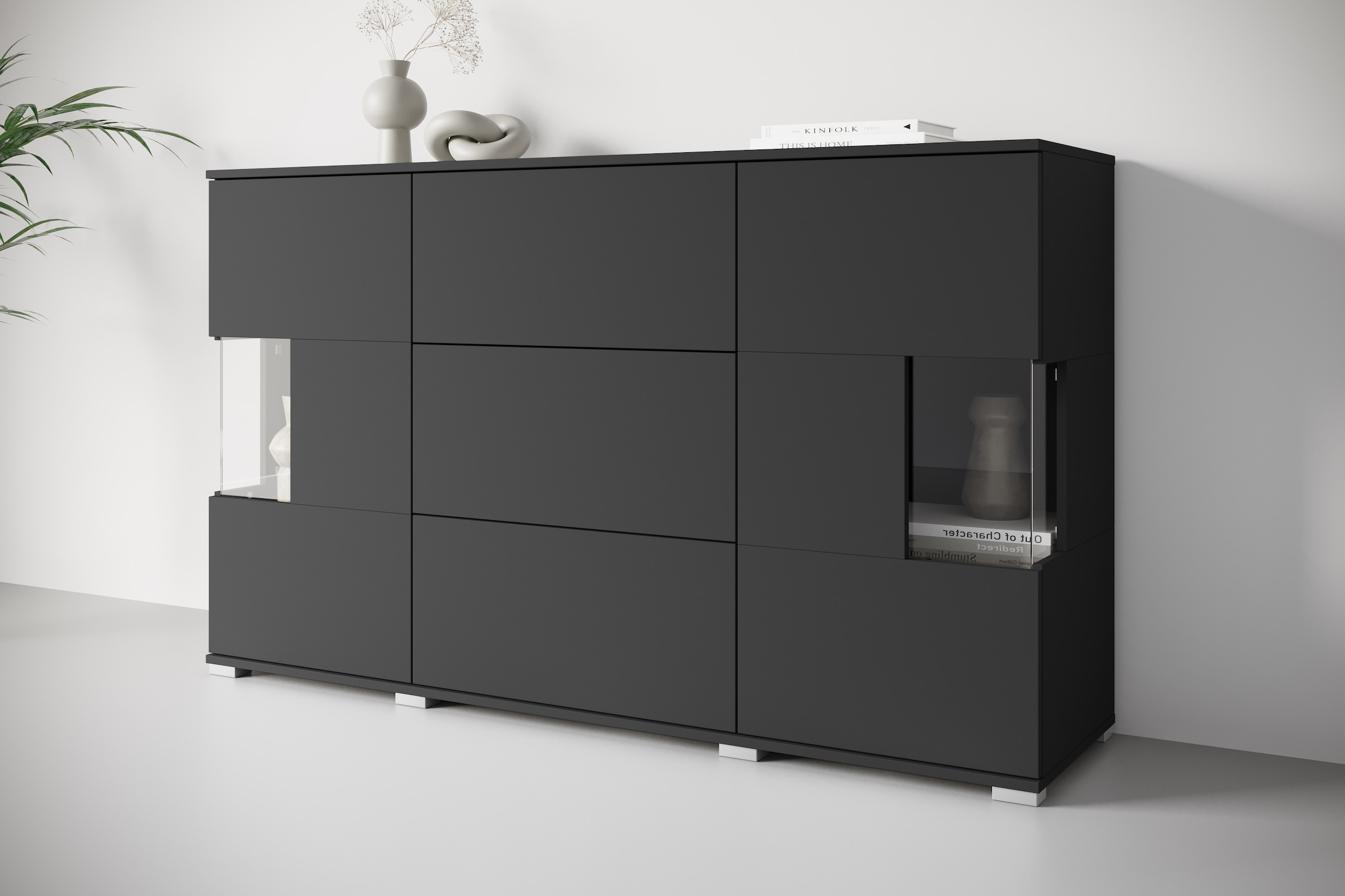 OTTO home Sideboard "Kenia" 1 Stk. tlg. Sideboard mit 3 Schubladen, 6 Fächern, Glastüren, Breite 150 cm