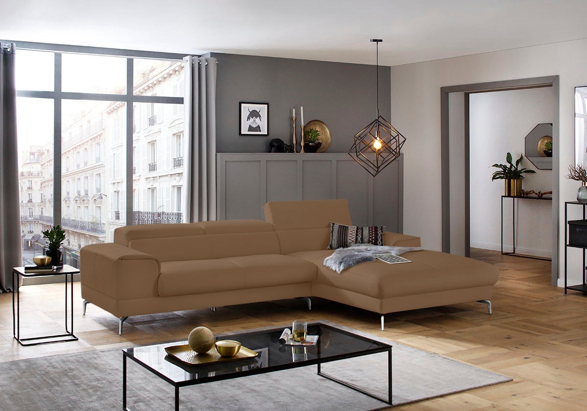 W.SCHILLIG Ecksofa »piedroo, Designsofa mit tollem Sitzkomfort, bequem und elegant, L-Form«, Kopfteilverstellung, wahlweise mit Sitztiefenverstellung, Breite 303cm