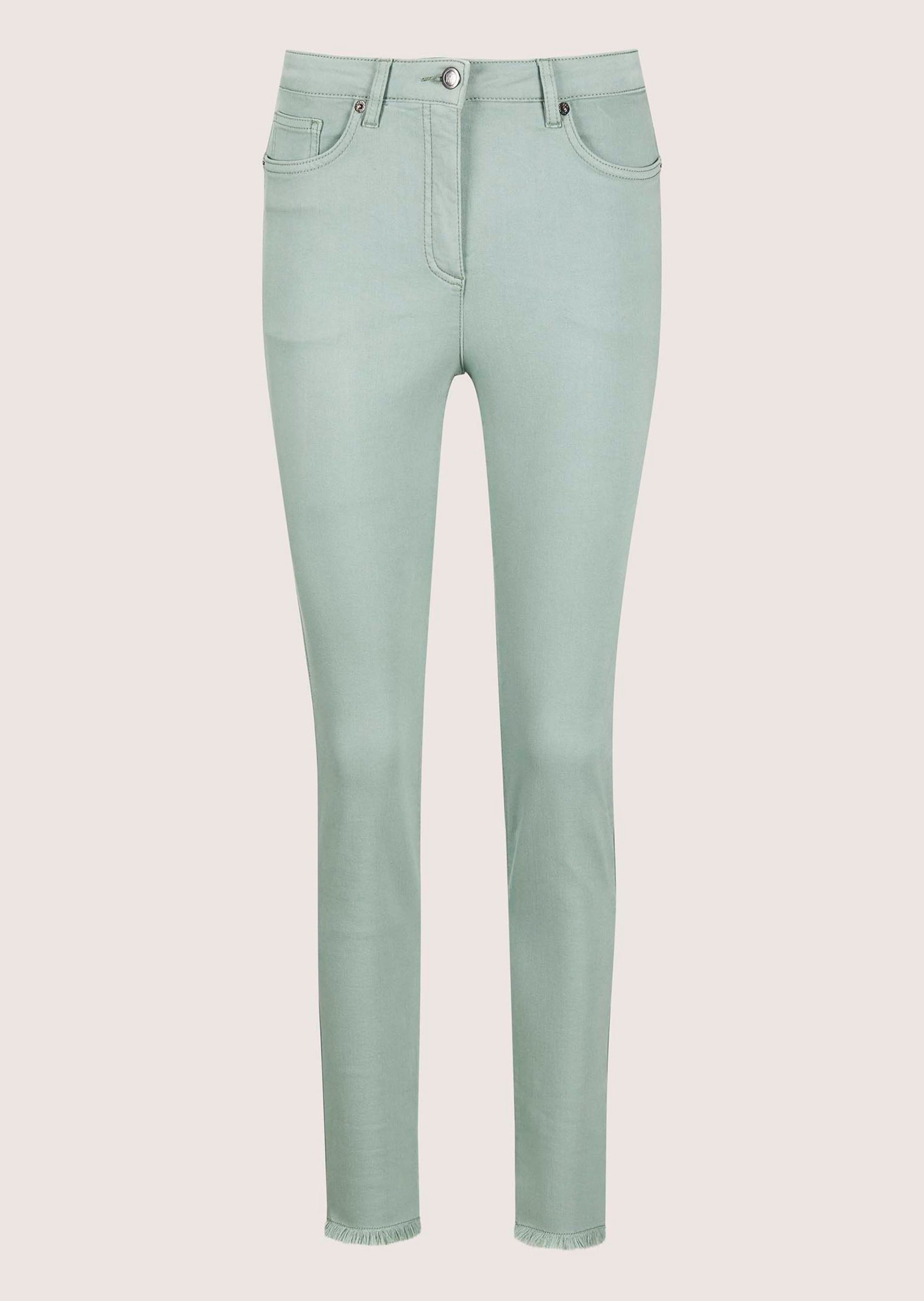 MADELEINE "Jeans Mid Waist Skinny-Hose mit Fransen" mit Fransensaum
