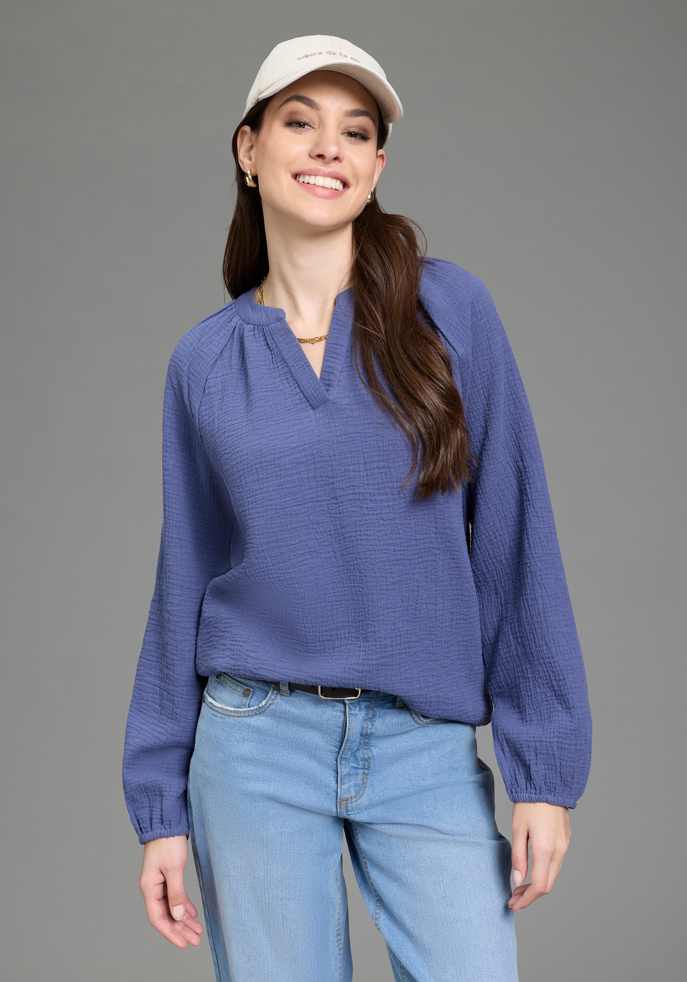 Laura Scott Schlupfbluse feminin geschnitten, aus Baumwolle, unifarben