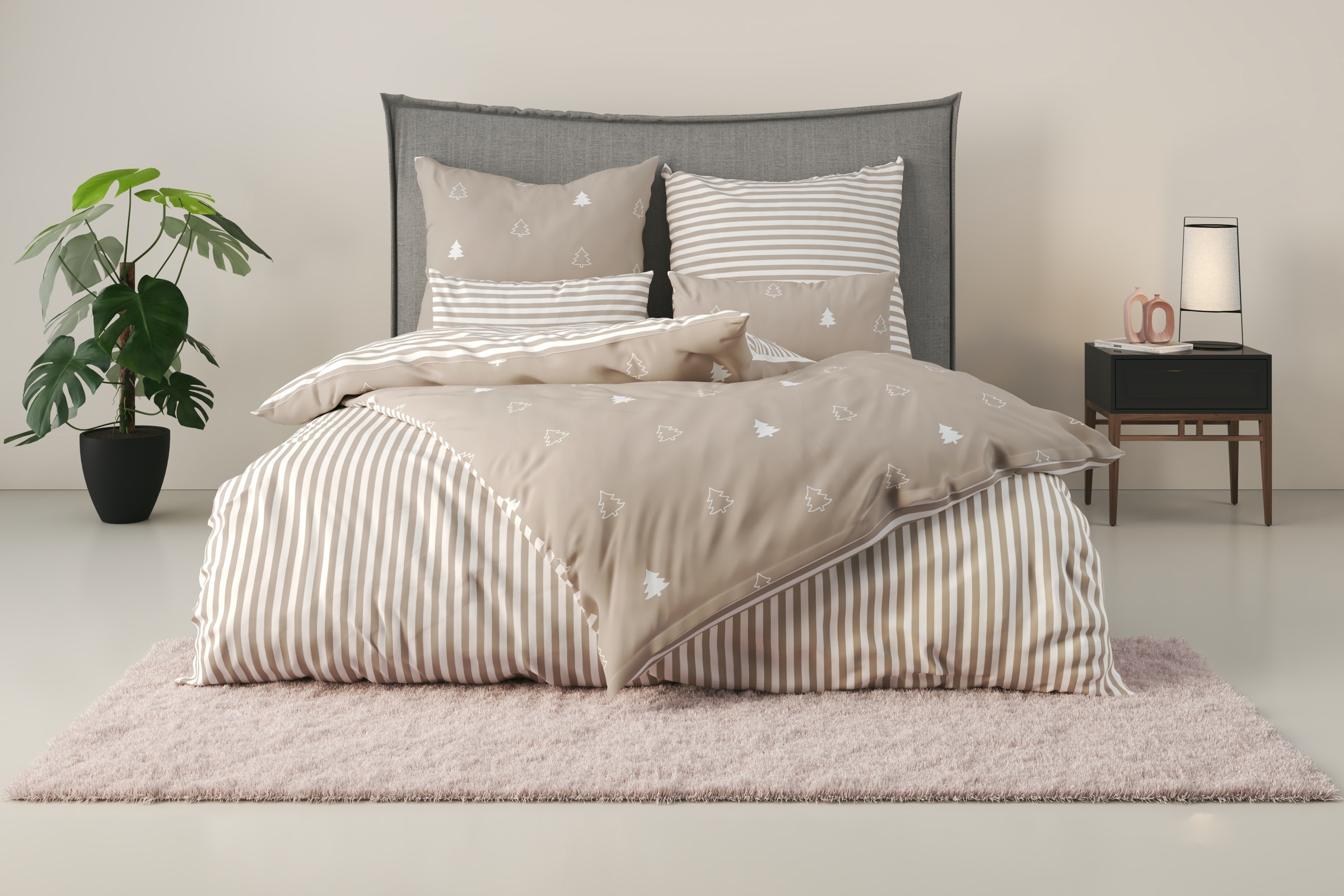 OTTO home Wendebettwäsche "JULIE" 2 Bettwäsche mit Tannenbäumen, Baumwolle, günstig online kaufen