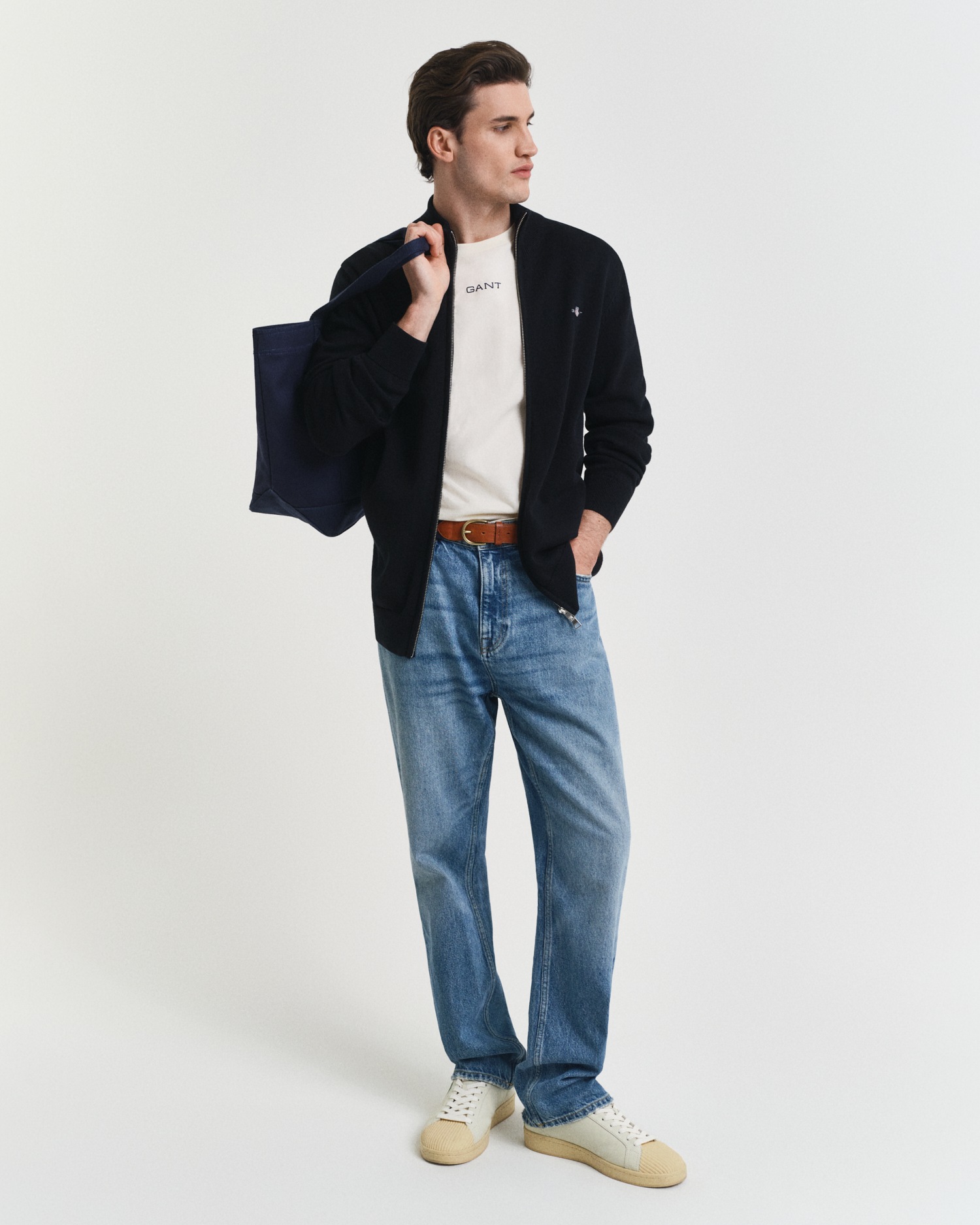 Gant Cardigan »CASUAL COTTON ZIP CARDIGAN«, Mit Rippbündchen an Stehkragen, Ärmeln und Saum