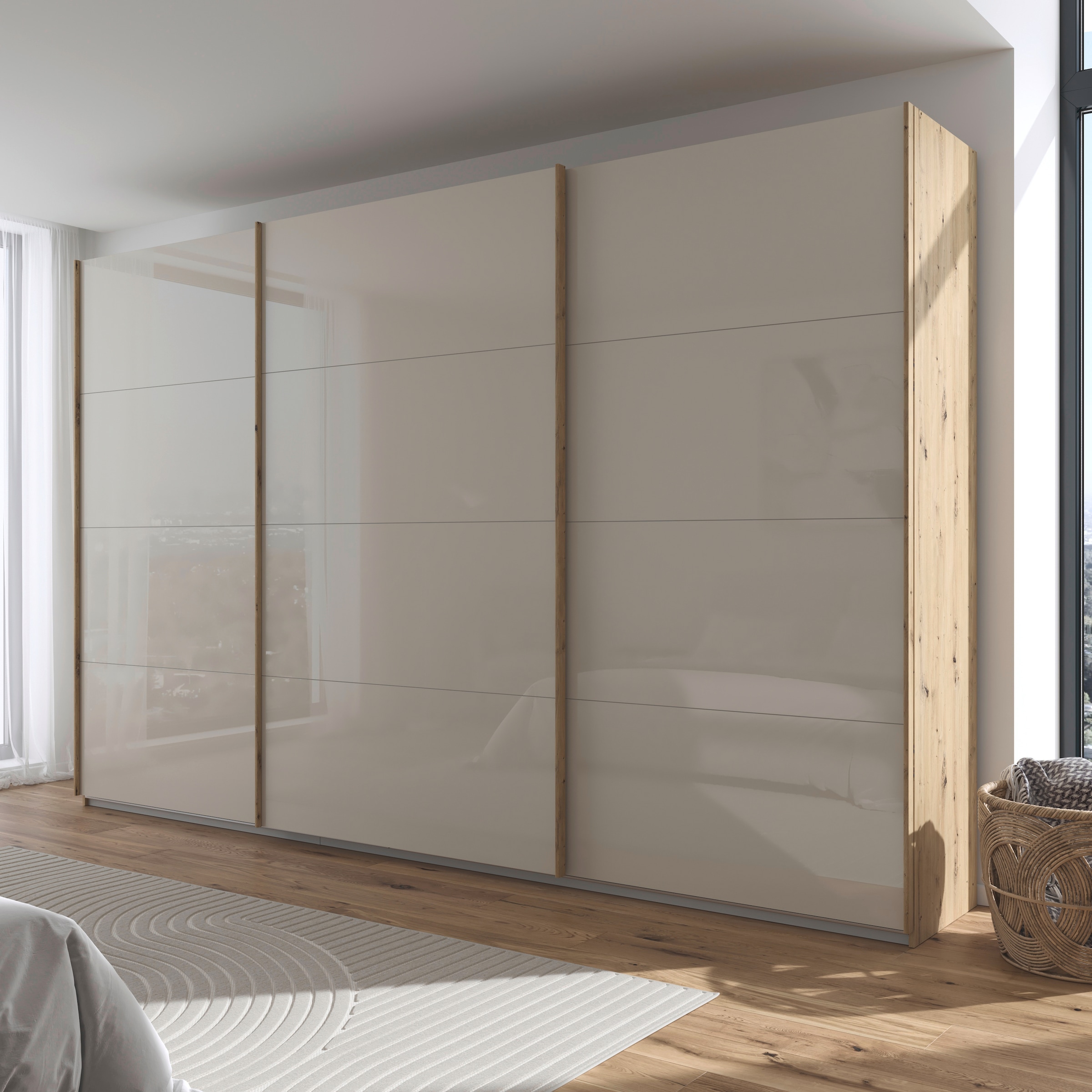 rauch Schwebetürenschrank »Kleiderschrank Schrank Garderobe AGORDO mit Glasfront«, durchdachte Innenausstattung, in 4 Breiten und 2 Höhen MADE IN GERMANY
