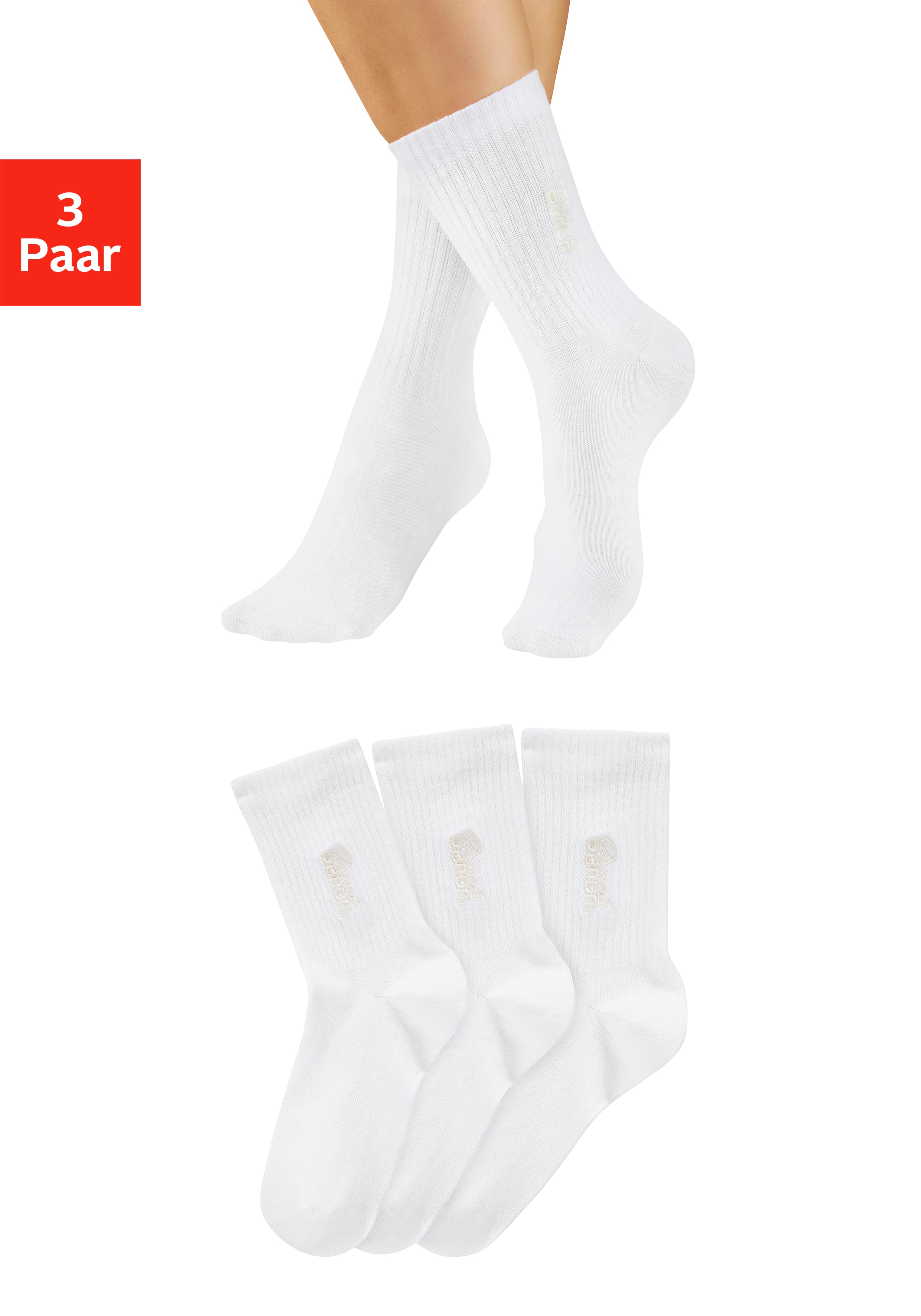 Bench. Basicsocken "Damensocken hochgeripptes Bündchen" Packung, 3 Paar tlg. mit Bench Logo Stickerei