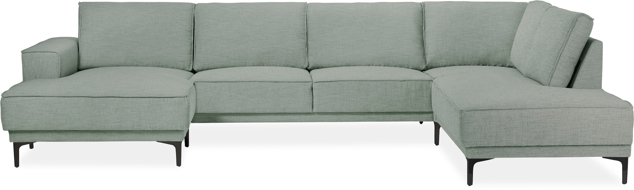 Places of Style Wohnlandschaft »XXL Sofa Oland, Struktur, Flachgewebe, Luxus-Microfaser, Boucle«, U-Form, 345 cm, Wellenunterfederung, Skandi-Design, Metallfüße