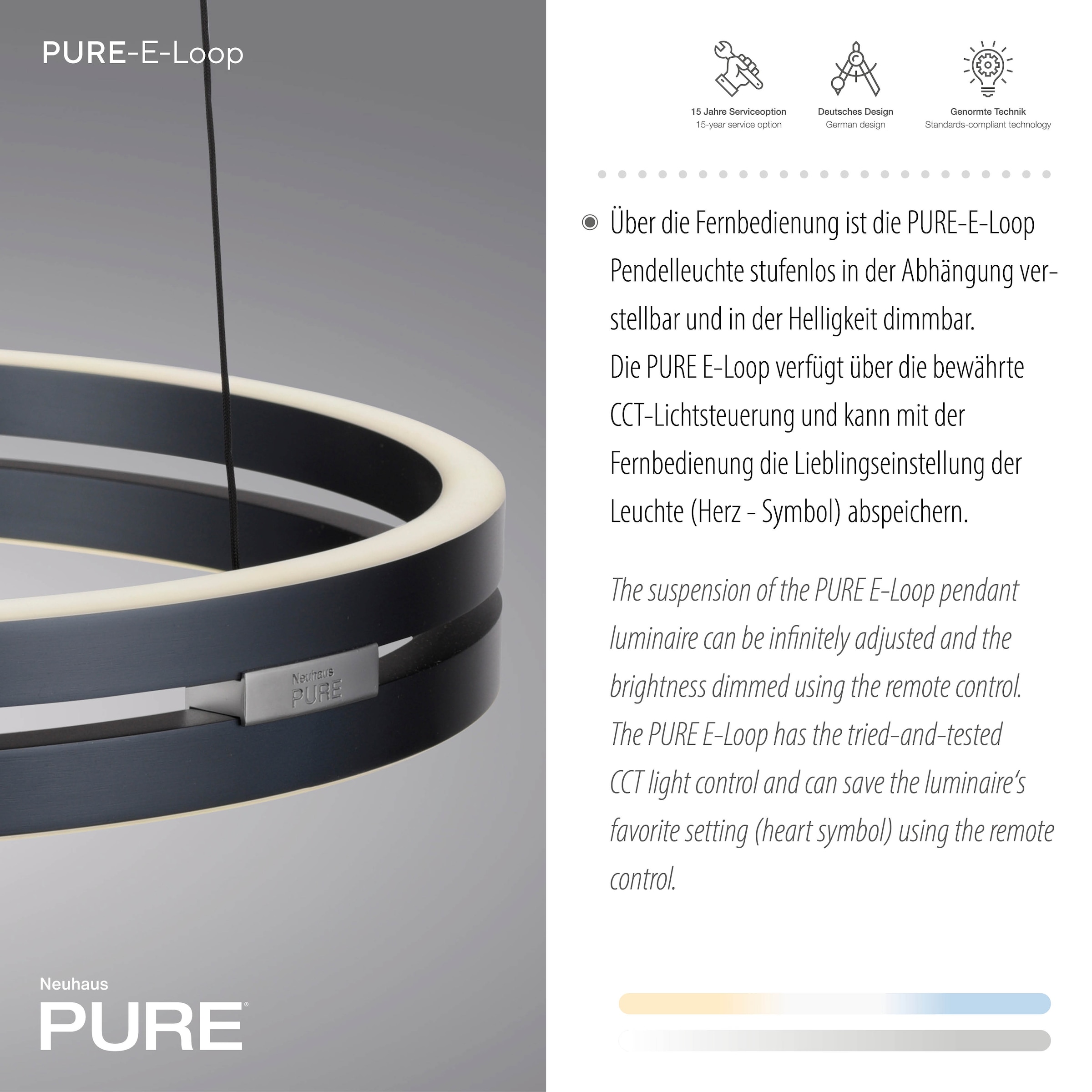 Neuhaus PURE LED Pendelleuchte »PURE E-Loop« LED-Board 1 Stk. warmweiß - kaltweiß e-LIFT® Funktion, CCT, dimmbar über Fernbedienung
