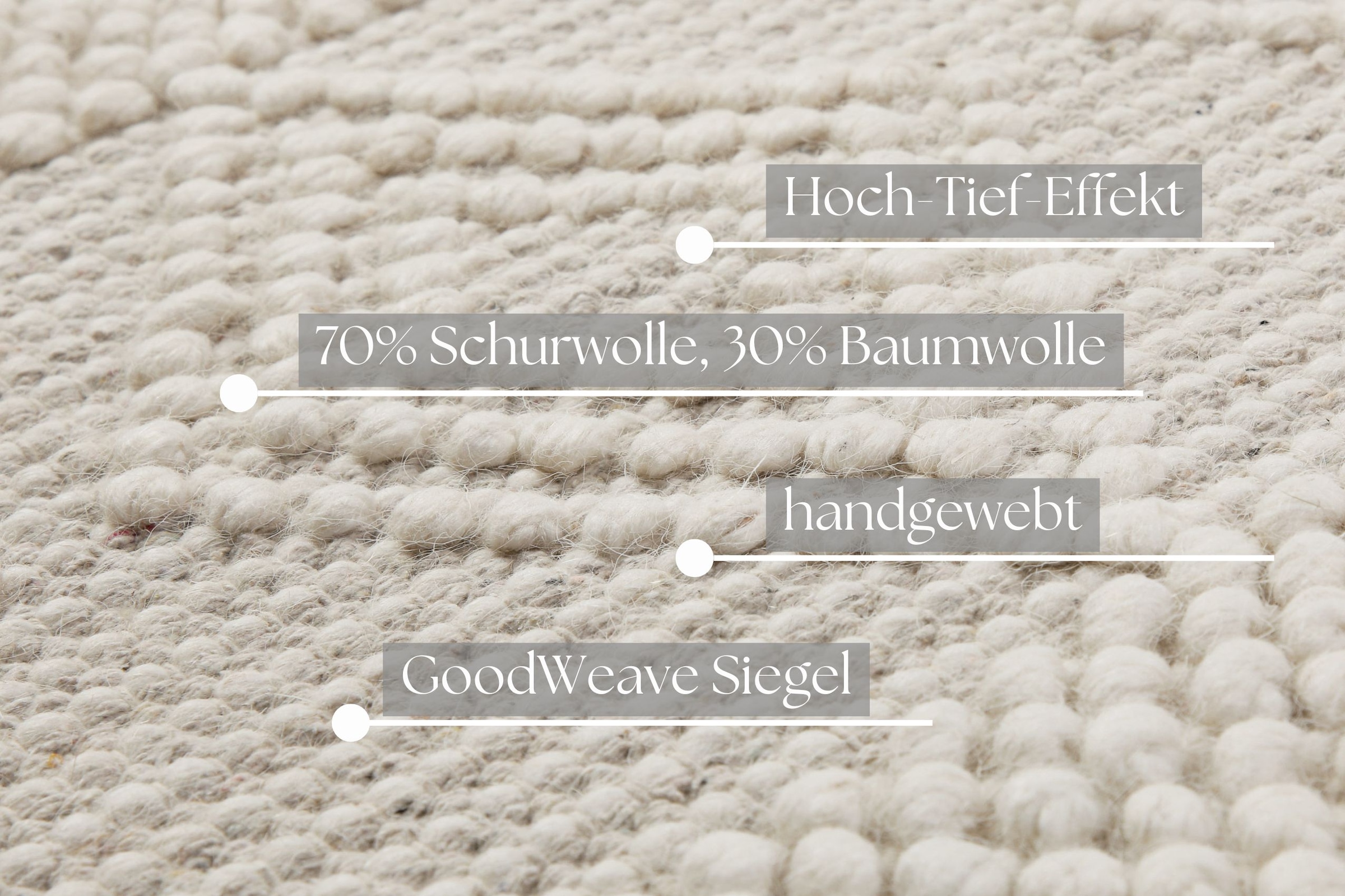 my home Teppich »Grunno«, rechteckig, 8 mm Höhe, 70% Wolle, handgewebt, Raute, Hoch-Tief, Wohnzimmer, Naturfaser