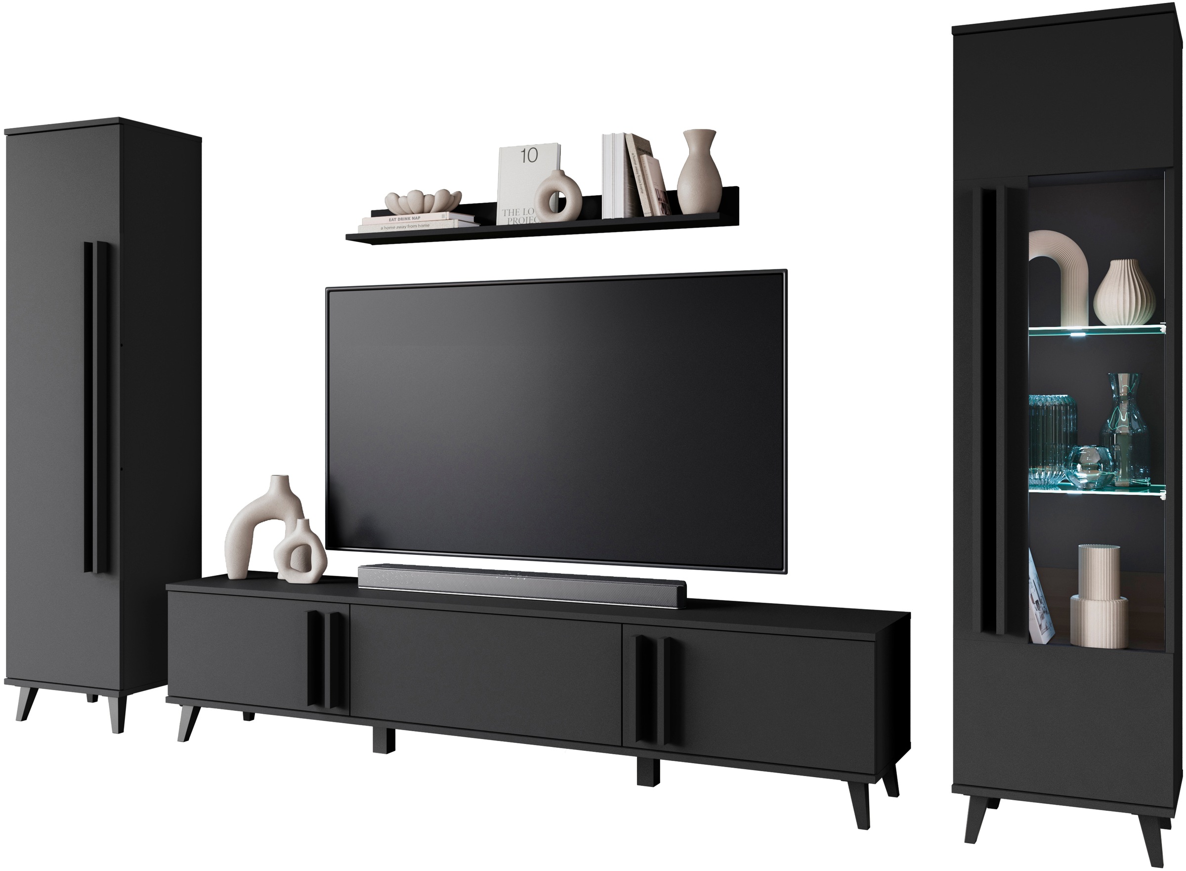 INOSIGN Wohnwand "Helsinki, Modernes Set mit verglaster Vitrine", (Komplett günstig online kaufen