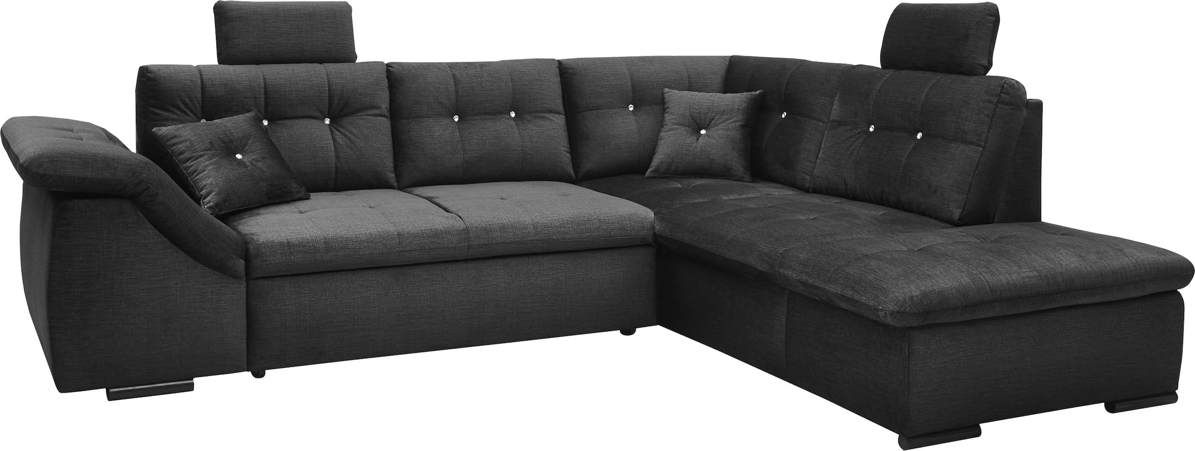 ED EXCITING DESIGN Ecksofa »Bolonia L-Form«, mit Bettfunktion, Bettkasten, Kopfstützen & 2 Zierkissen, Strasstein