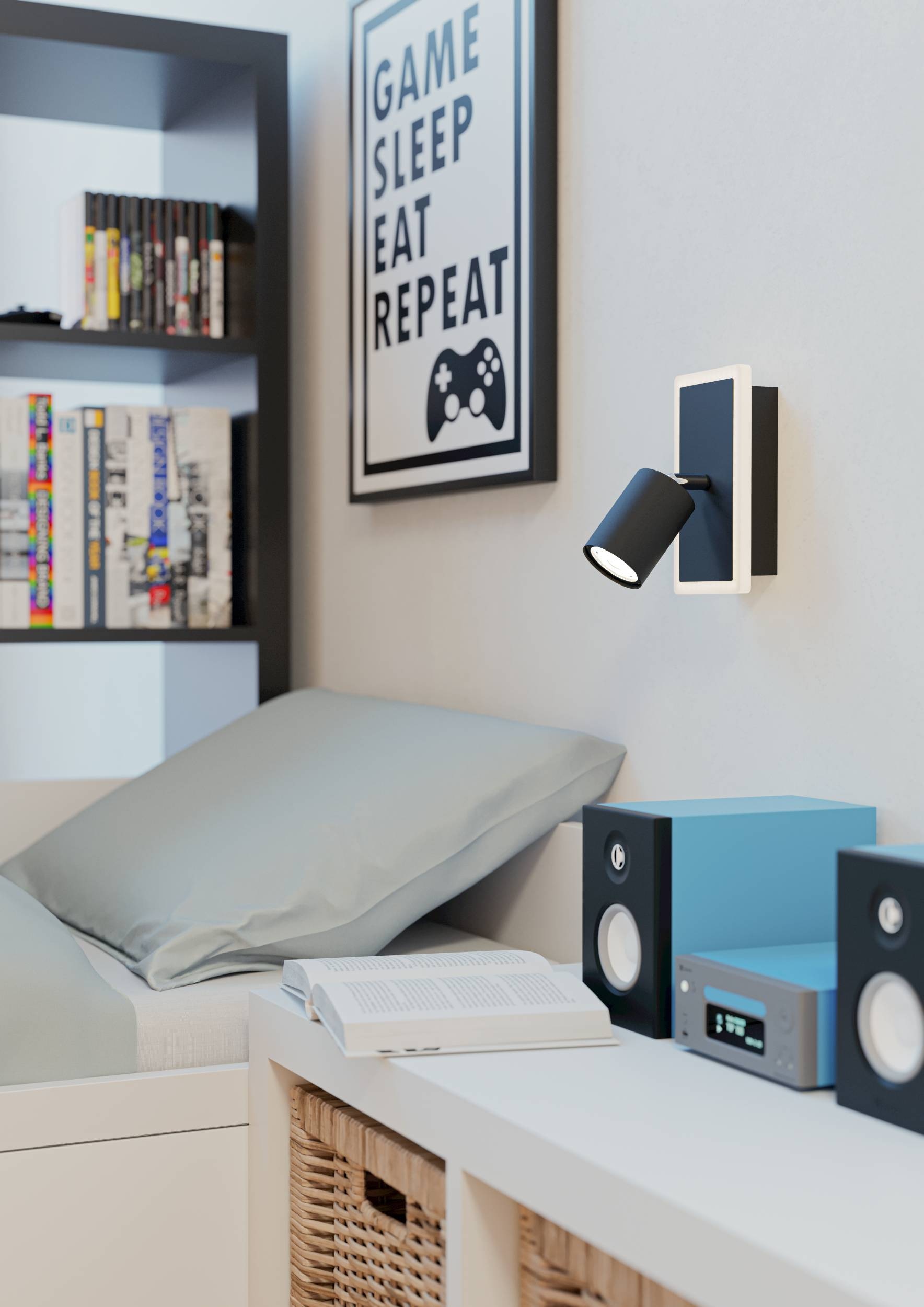 EGLO Deckenleuchte »Rimbocchi 1 Deckenlampe, Metall und Kunststoff, Spotbalken schwenkbar« LED-Modul 1 Stk. Warmweiß Spot - L18 x B10 x H14 cm - schwarz - 7W inkl.