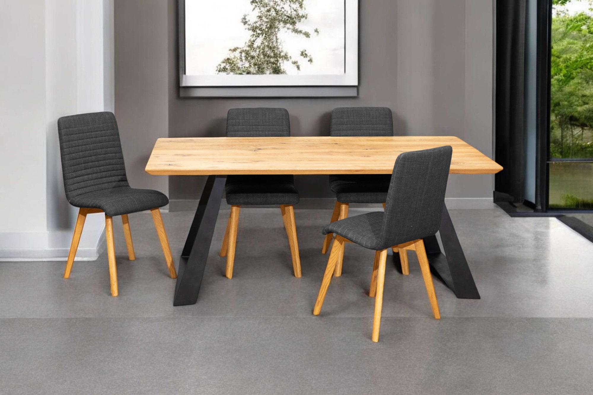 Home affaire Essgruppe »Arosa Sitzgruppe für Küchen, Esstisch mit 4 Polsterstühlen, 5-tlg«, (Set, 5 tlg., 5-tlg), Stuhlbeine in Eiche Natur oder Buche Schwarz, Tisch 180 cm, U-Gestell