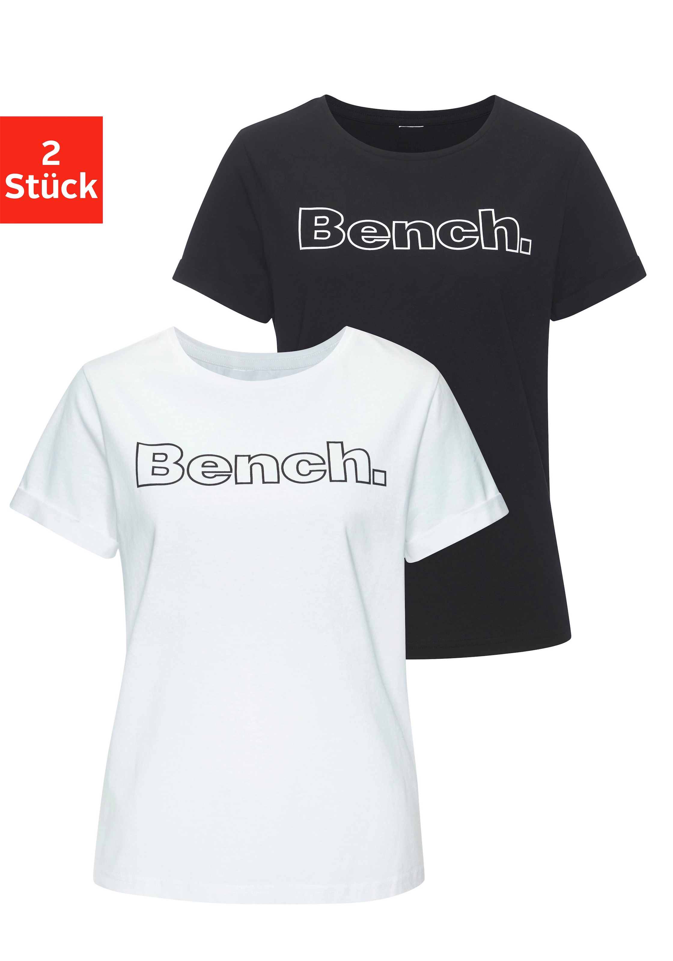 Bench. Loungewear T-Shirt Packung, 2 Stk. im doppelpack mit Logodruck, Loungewear